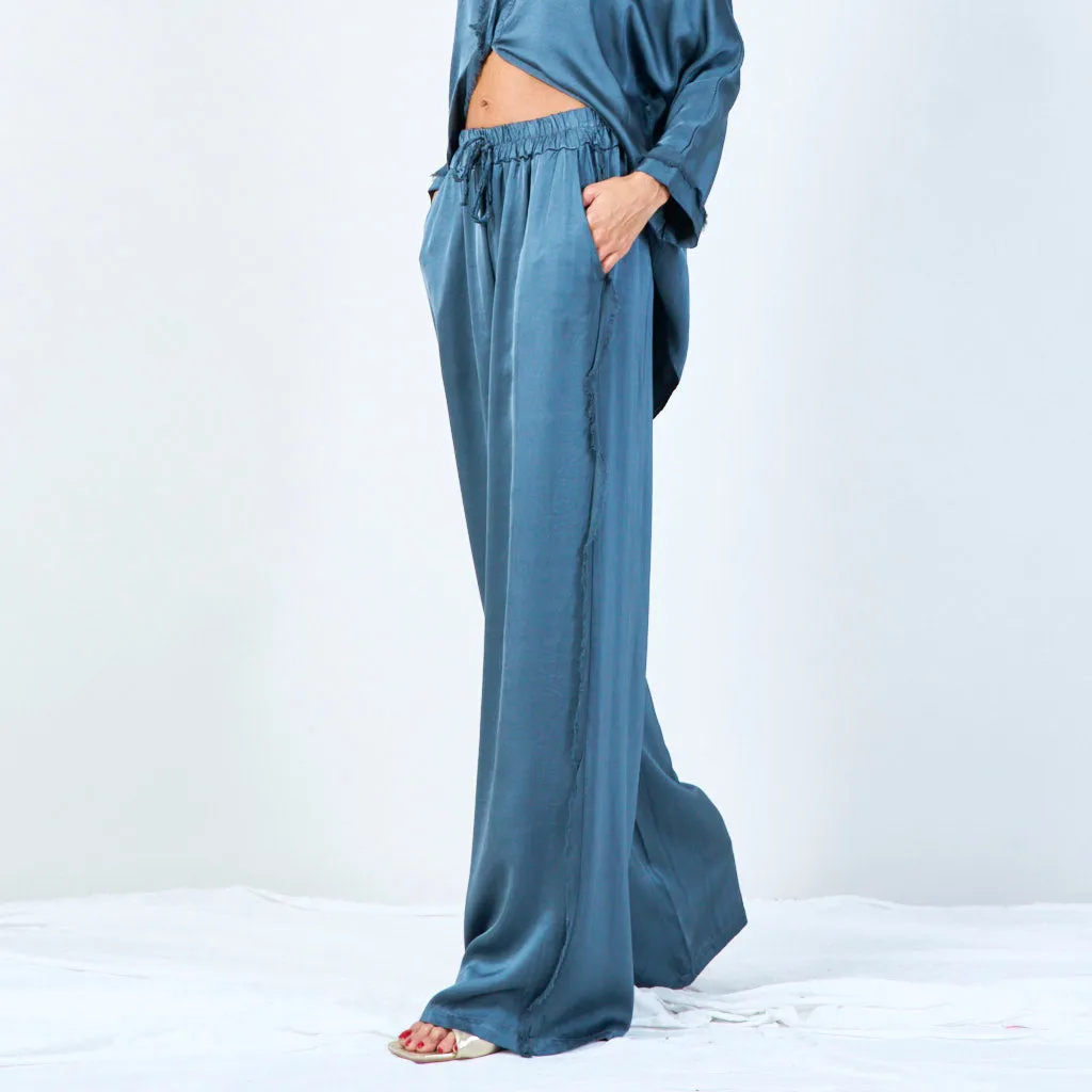 Frayed wide-leg trousers with drawstring wholesale