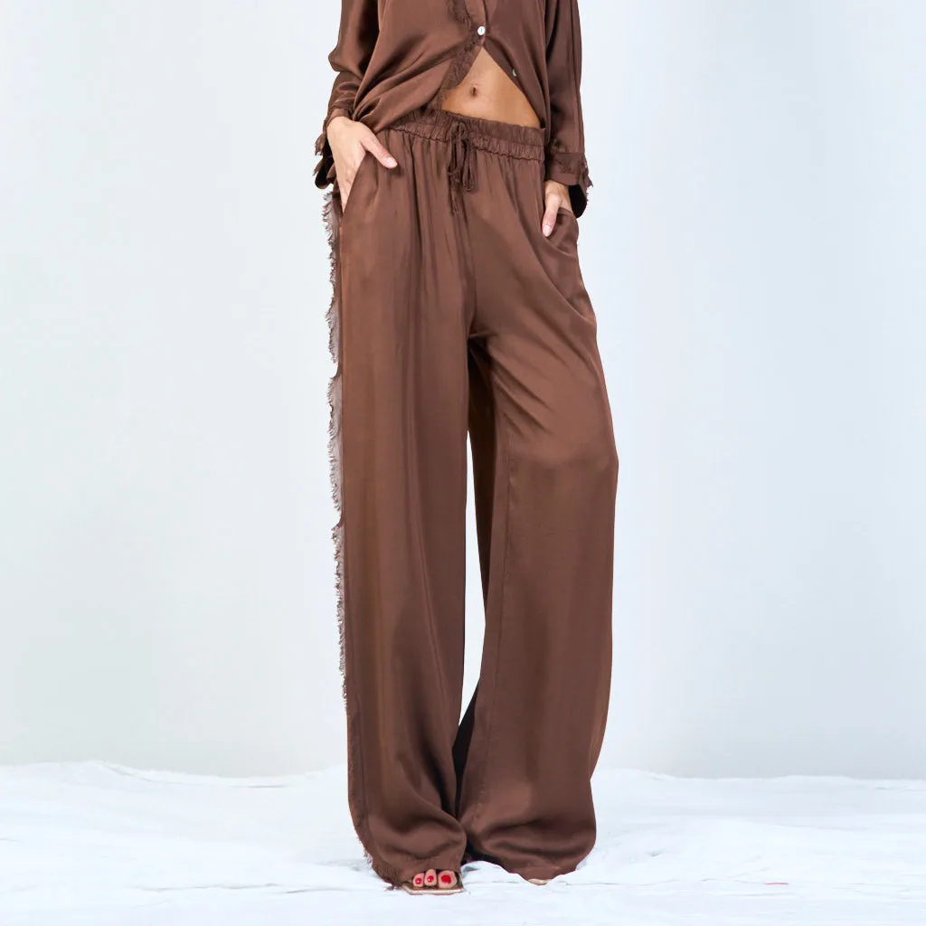 Frayed wide-leg trousers with drawstring wholesale