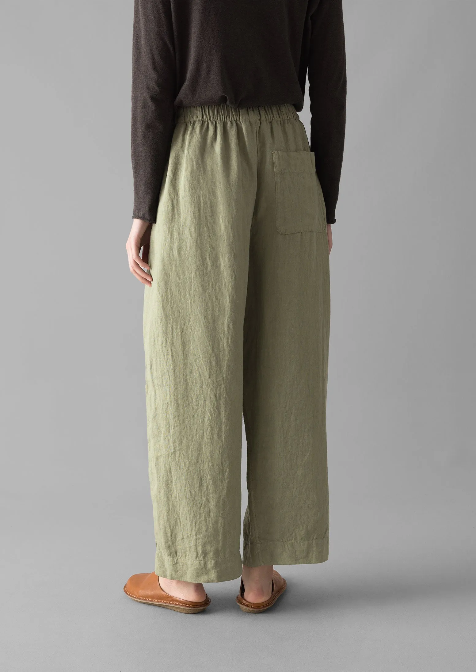 Garment Dyed Linen Barrel Leg Trousers | Salvia