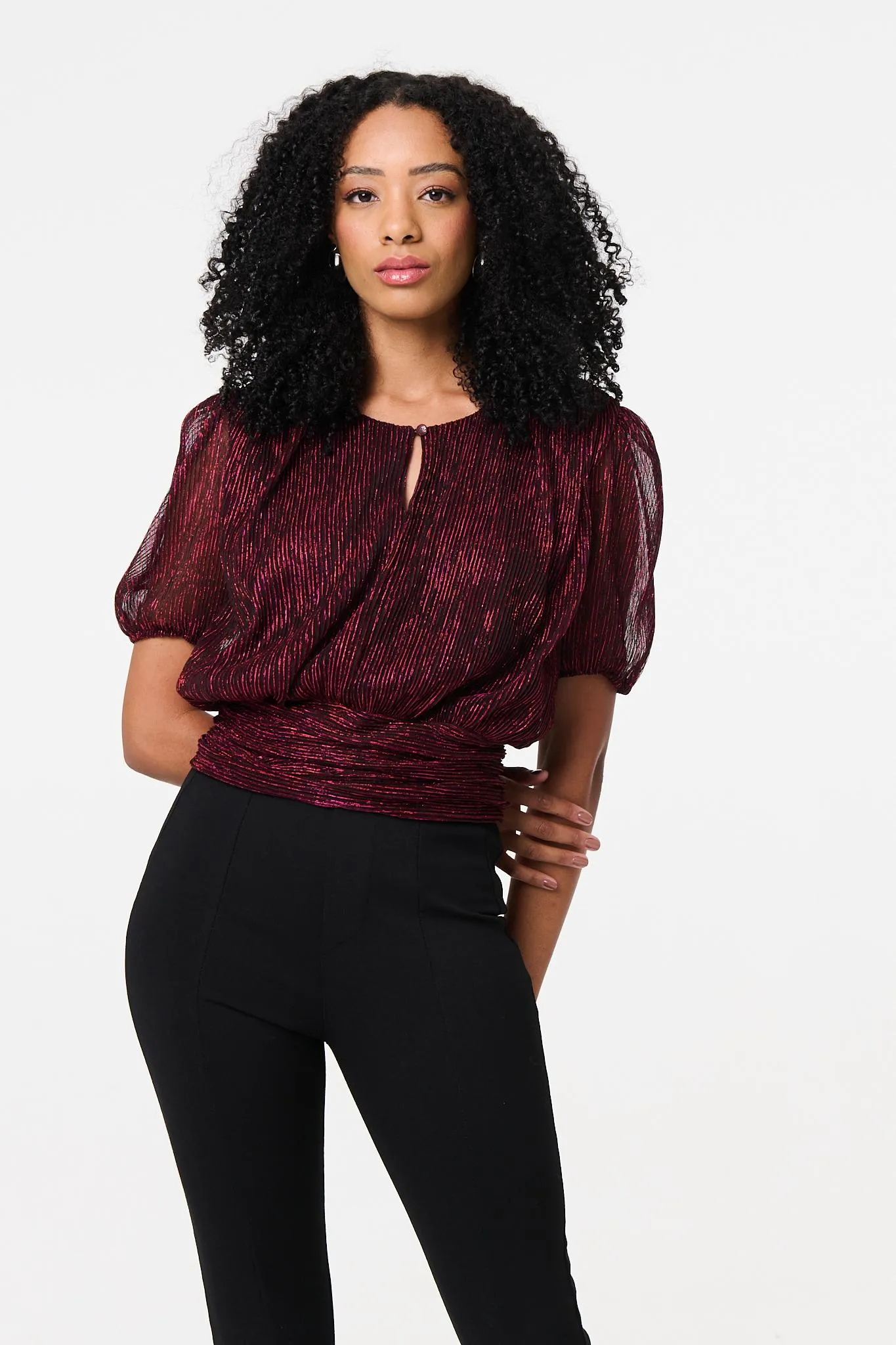 Glitter Mesh Ruched Semi Sheer Crop Top