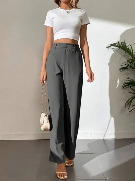 Gray and White Women Regular Fit Solid Formal Trousers Pack of 2