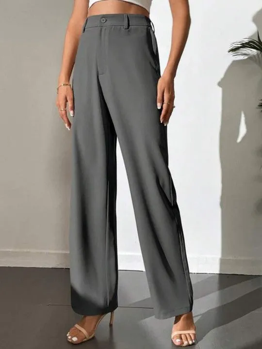 Gray and White Women Regular Fit Solid Formal Trousers Pack of 2