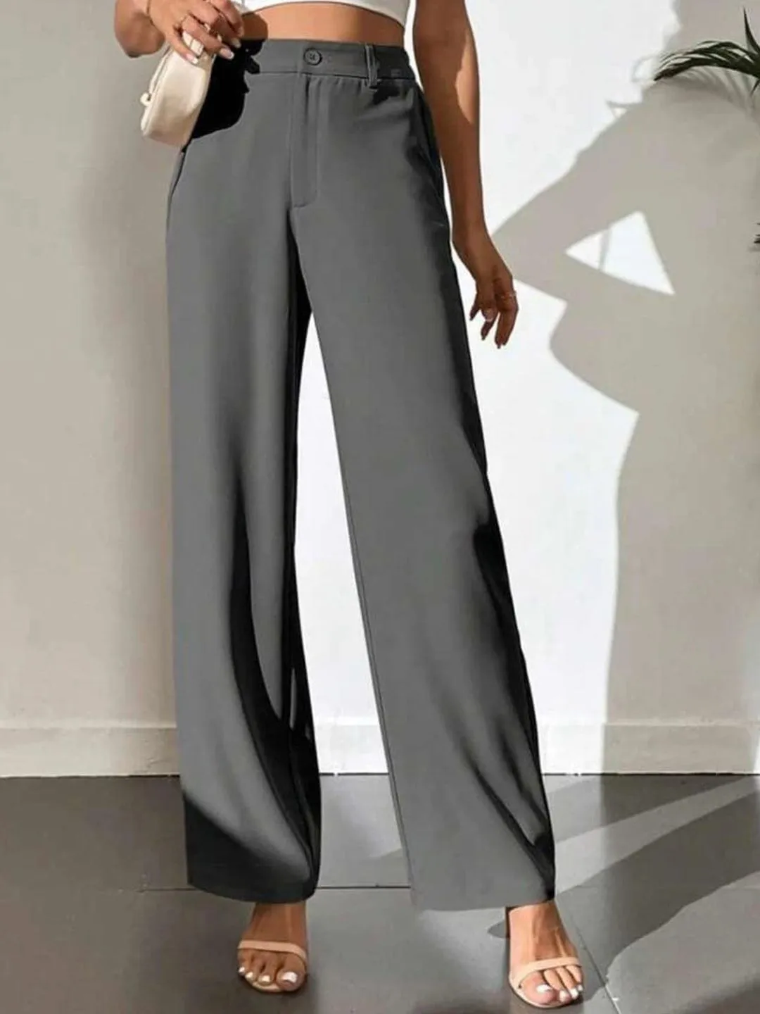 Gray and White Women Regular Fit Solid Formal Trousers Pack of 2