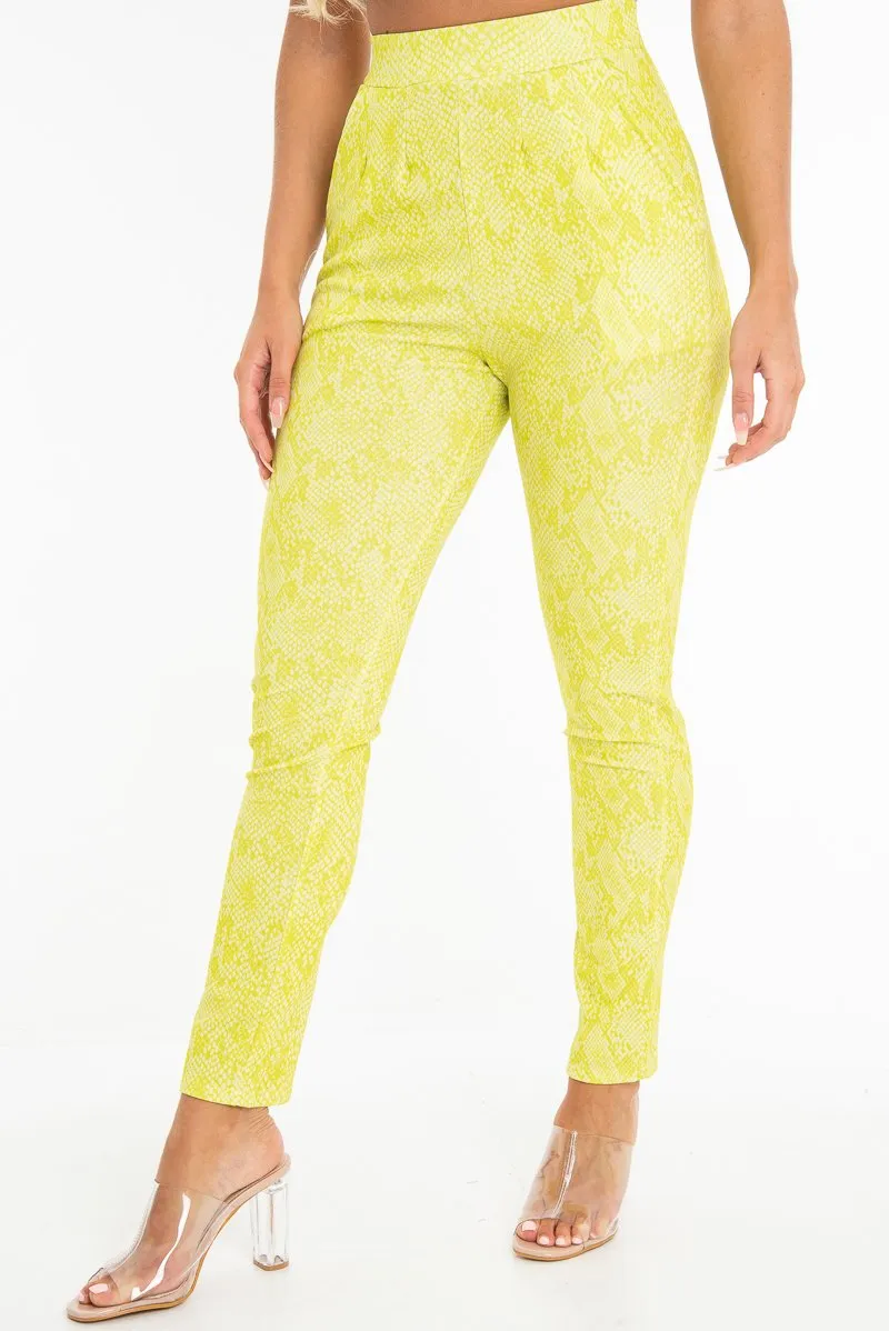 Green Snake Print Crepe Tapered Trousers - Giulia