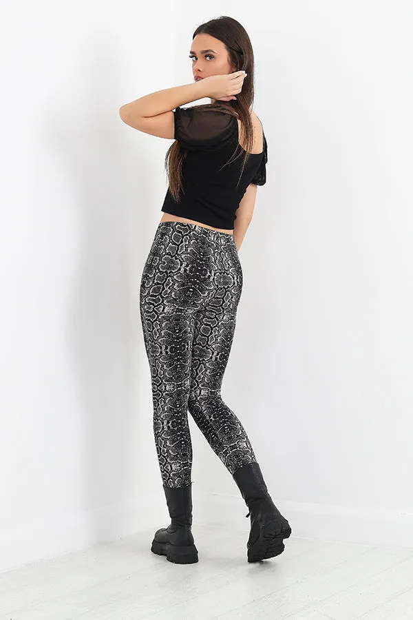 GREY SNAKE PRINTED LEGGINGS