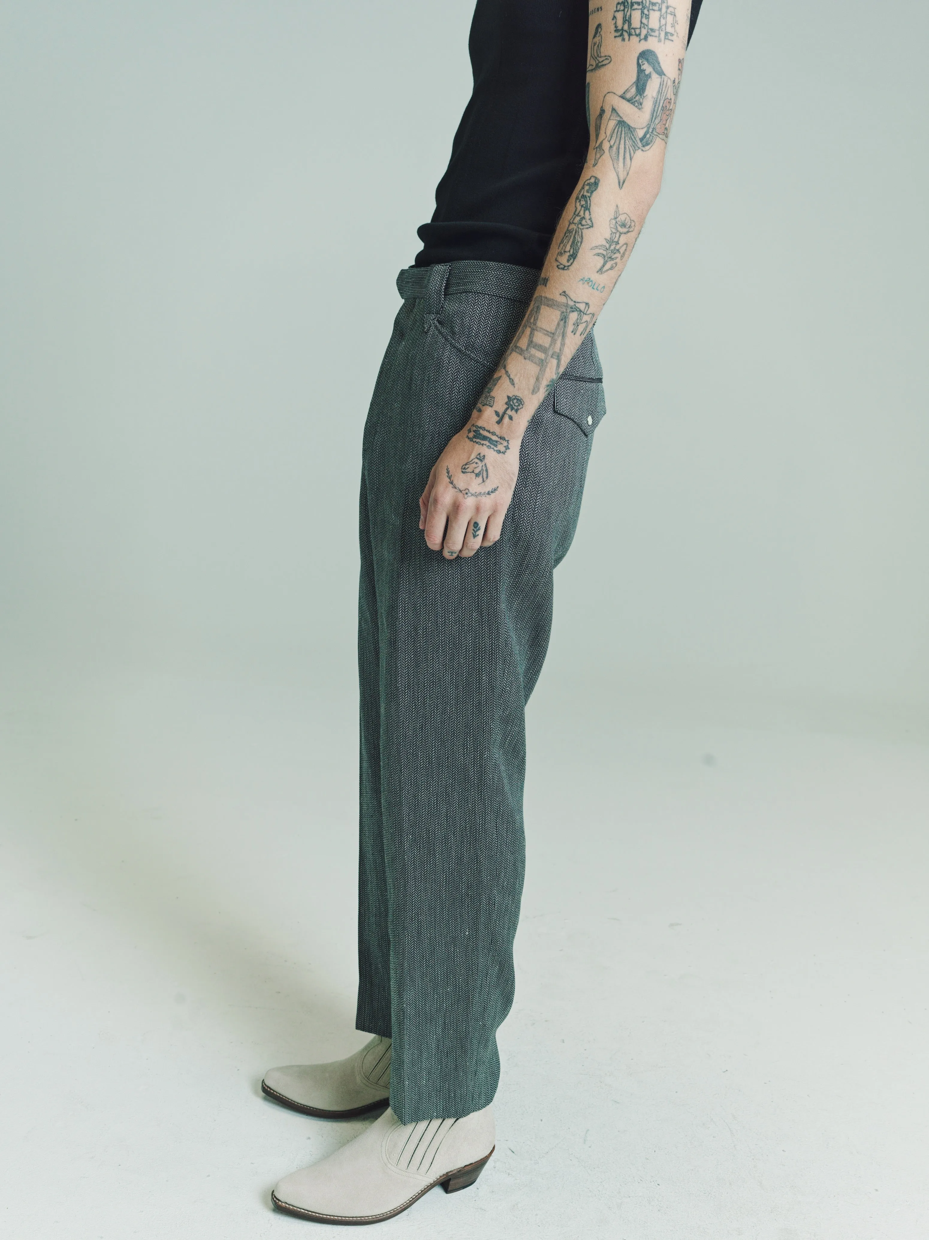 Herringbone Rayon / Linen Western Trousers