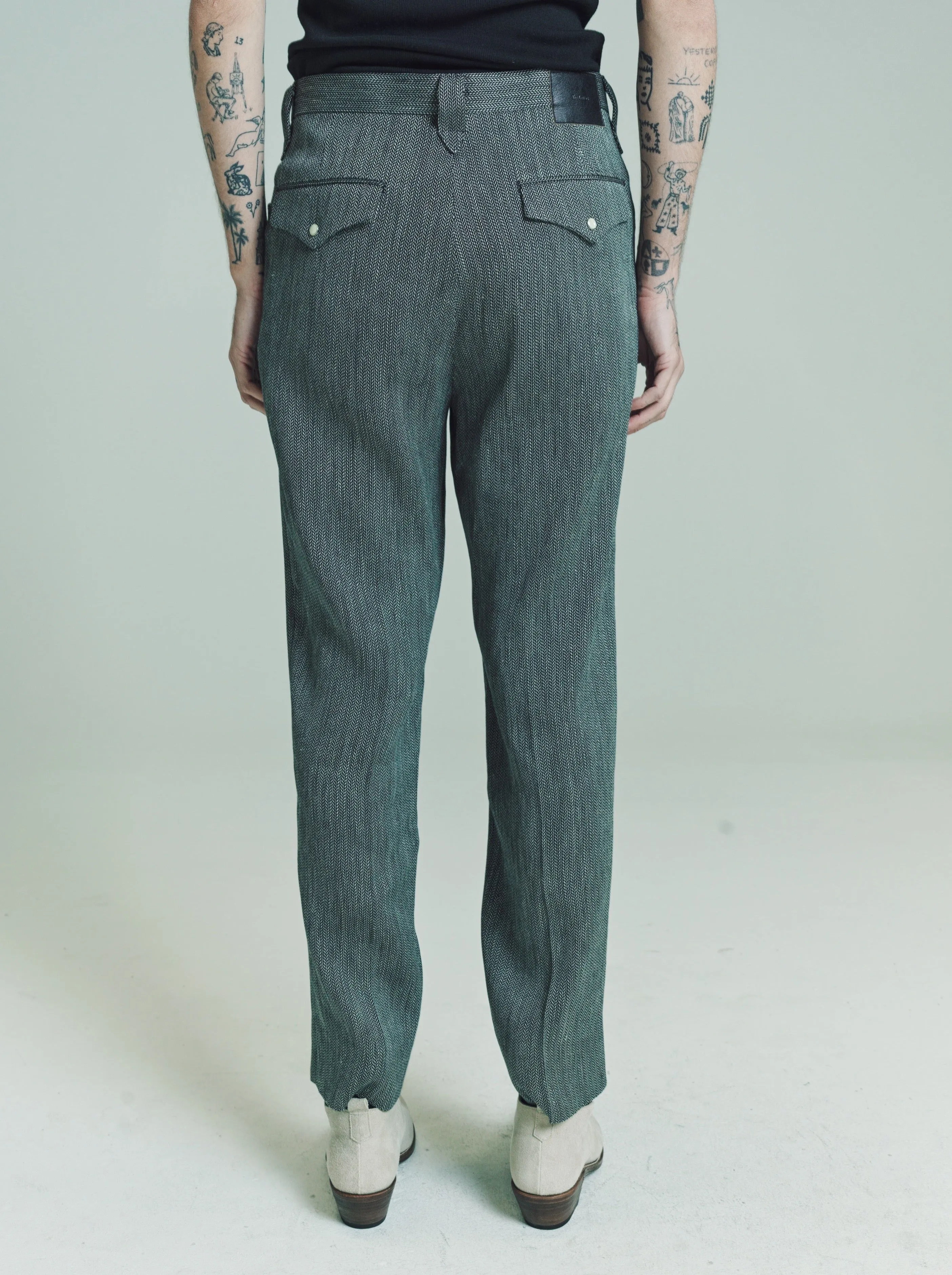 Herringbone Rayon / Linen Western Trousers