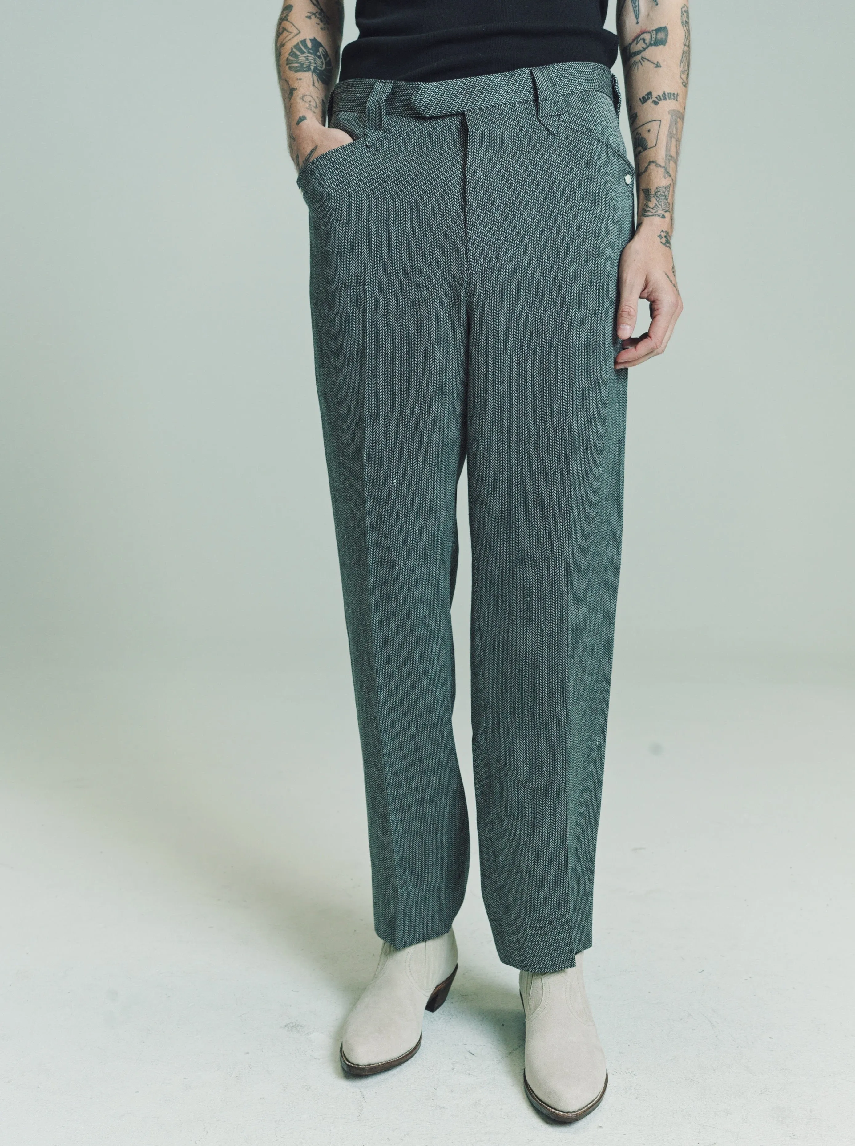 Herringbone Rayon / Linen Western Trousers