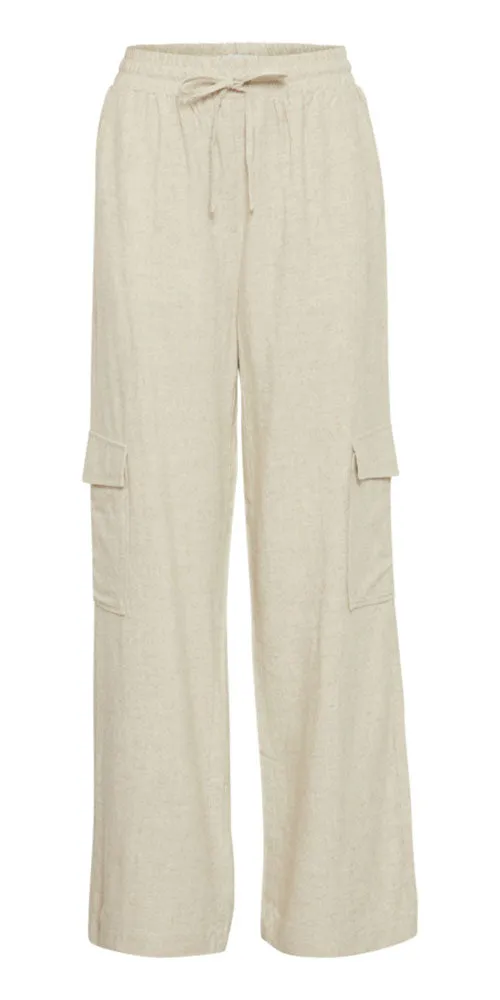 Ichi Linen Blend Cargo Trousers