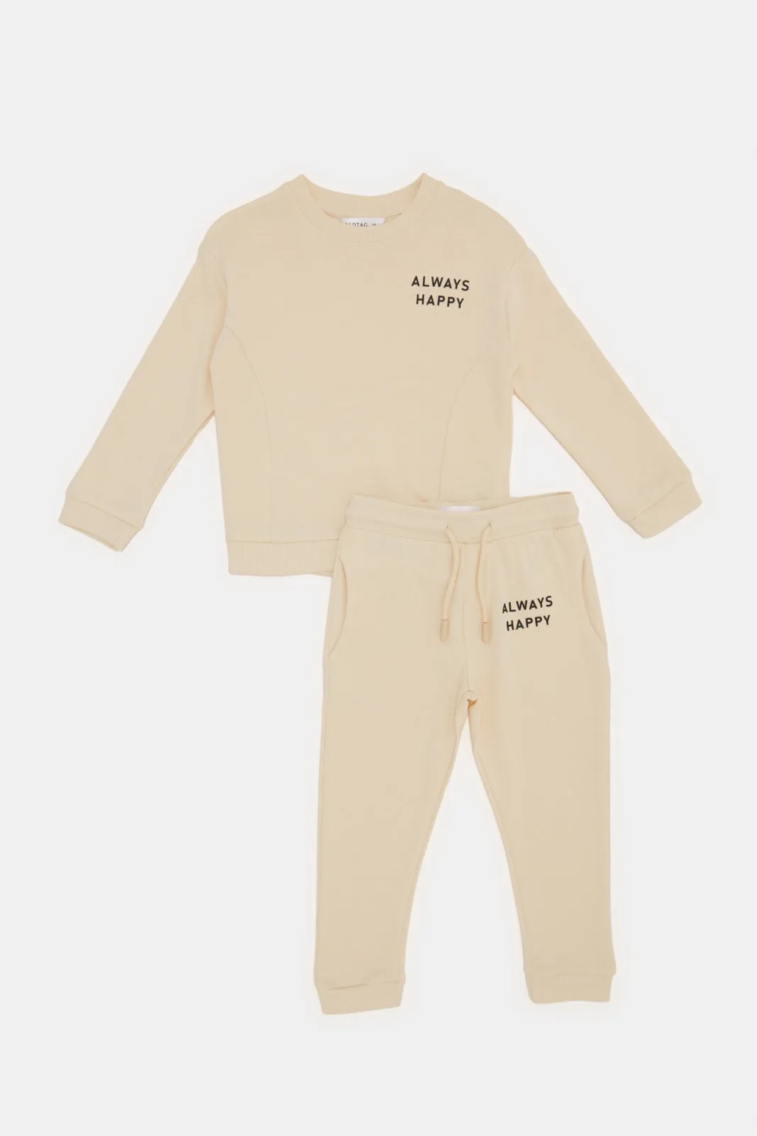 Infant Boys Cream Crew Neck Jogging Suit Set (2 Piece)