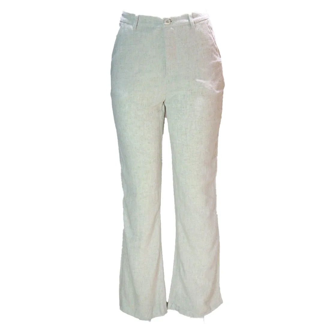 Ivory Linen Wide Leg Relaxed Trousers