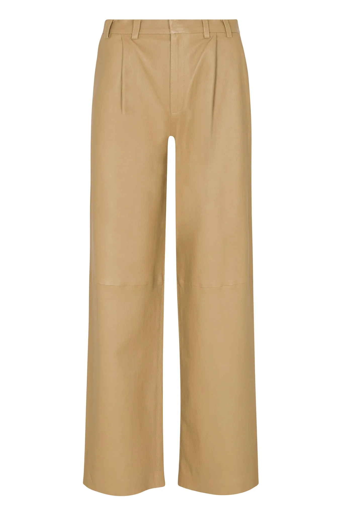 Khaki Leather Pleated Trousers