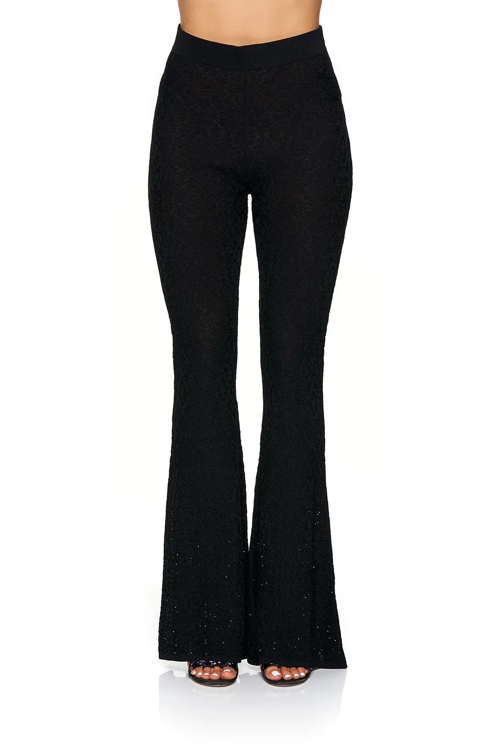 LACE KNIT FLARE PANT BLACK