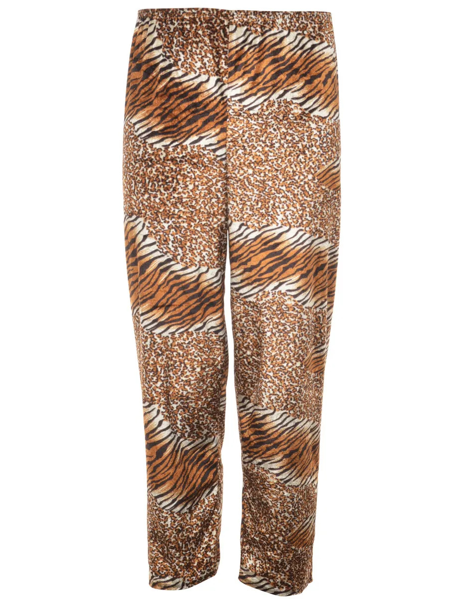 Leopard & Tiger Print Velvet Tapered Trousers - W24 L26