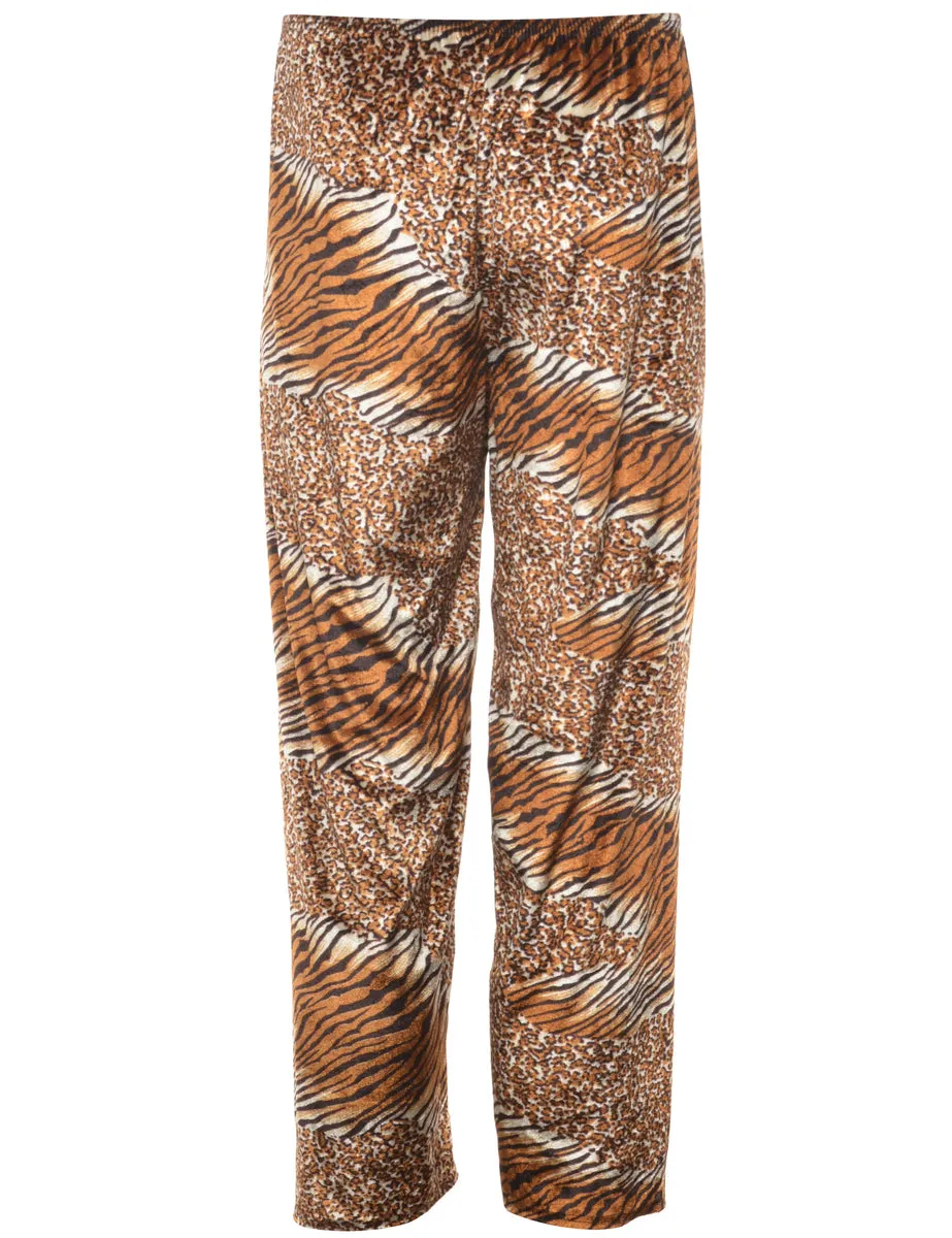 Leopard & Tiger Print Velvet Tapered Trousers - W24 L26