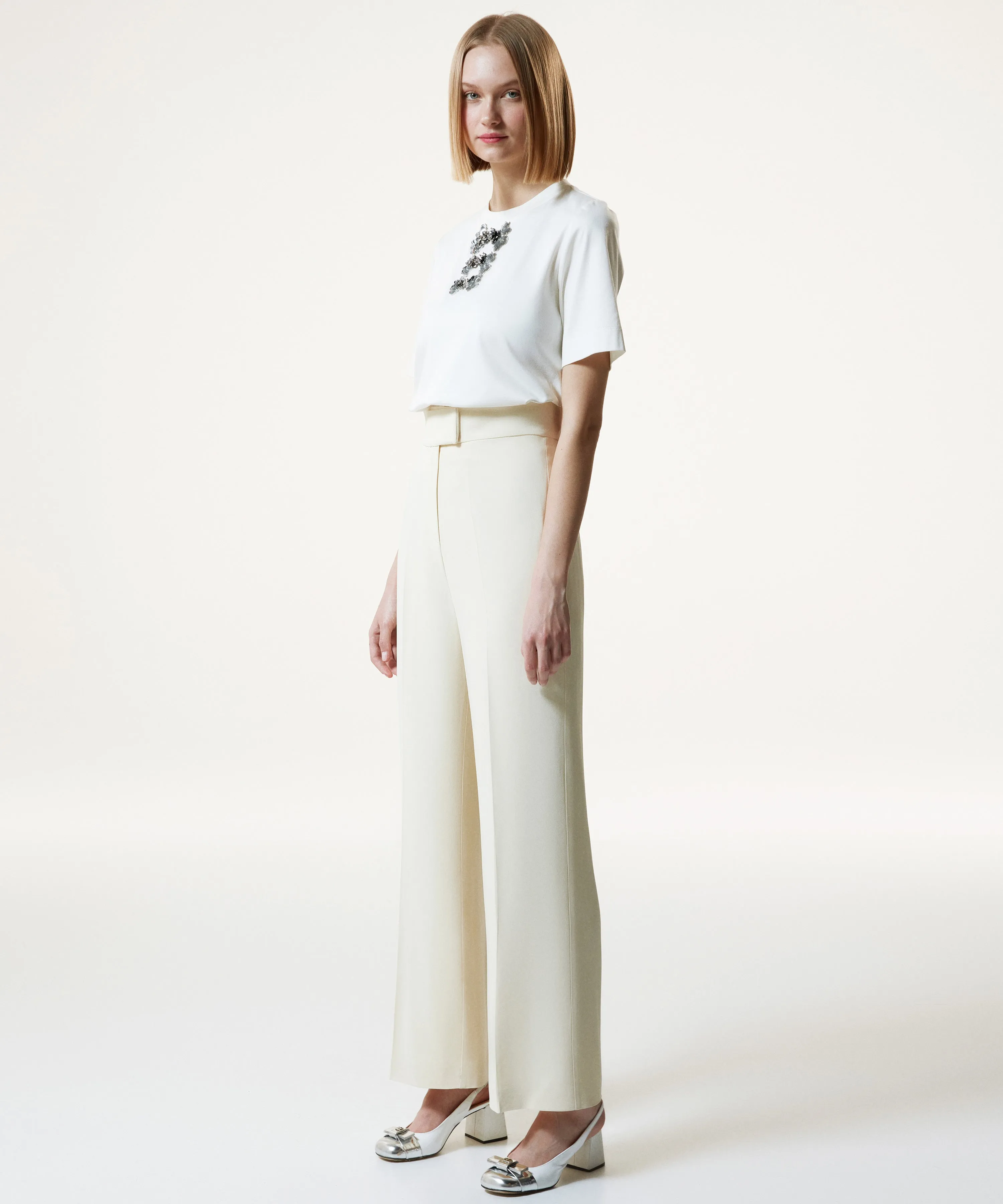 Machka Bead-Embellished Straight Fit Trousers Off White