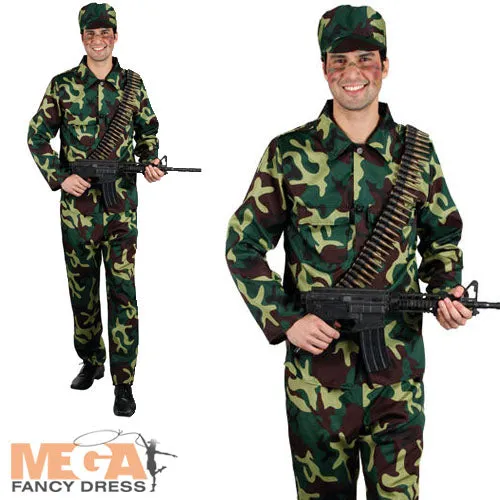 Men's Army Soldier Military Camouflage Uniform Costume