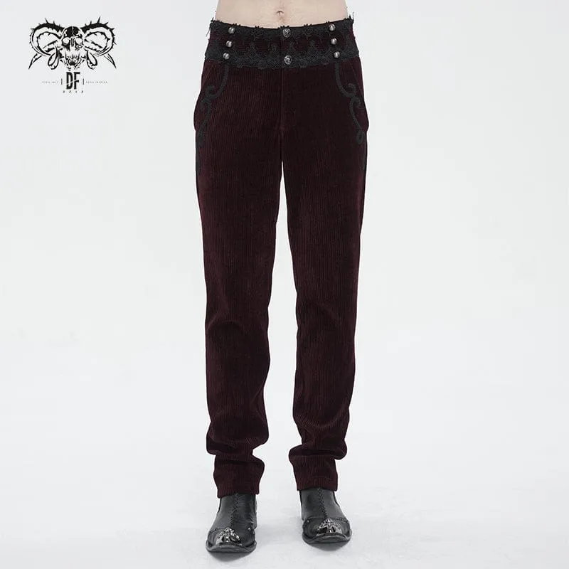 Men's Gothic High-waisted Lace Splice Pants Red