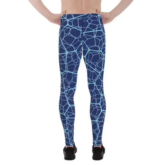 Men's High-Performance Blue Geometric Compression Leggings