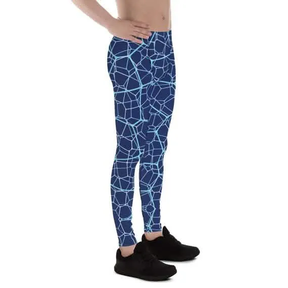 Men's High-Performance Blue Geometric Compression Leggings