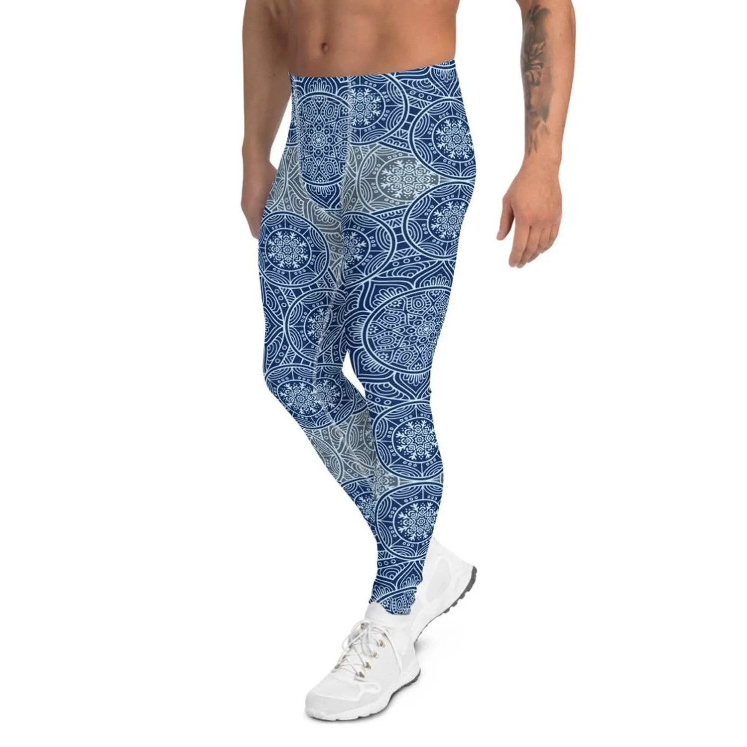 Men's Light Blue Mandala Performance Leggings