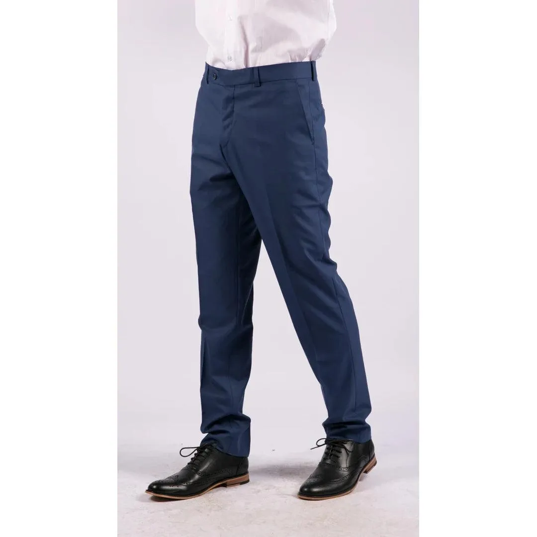 Mens Soft Cotton Feel Smart Formal Trousers Regular Length Tailored Smart