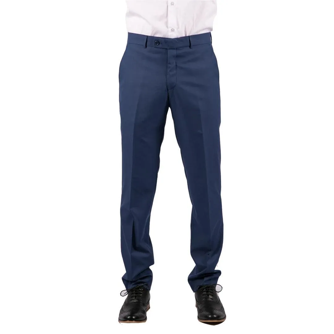 Mens Soft Cotton Feel Smart Formal Trousers Regular Length Tailored Smart