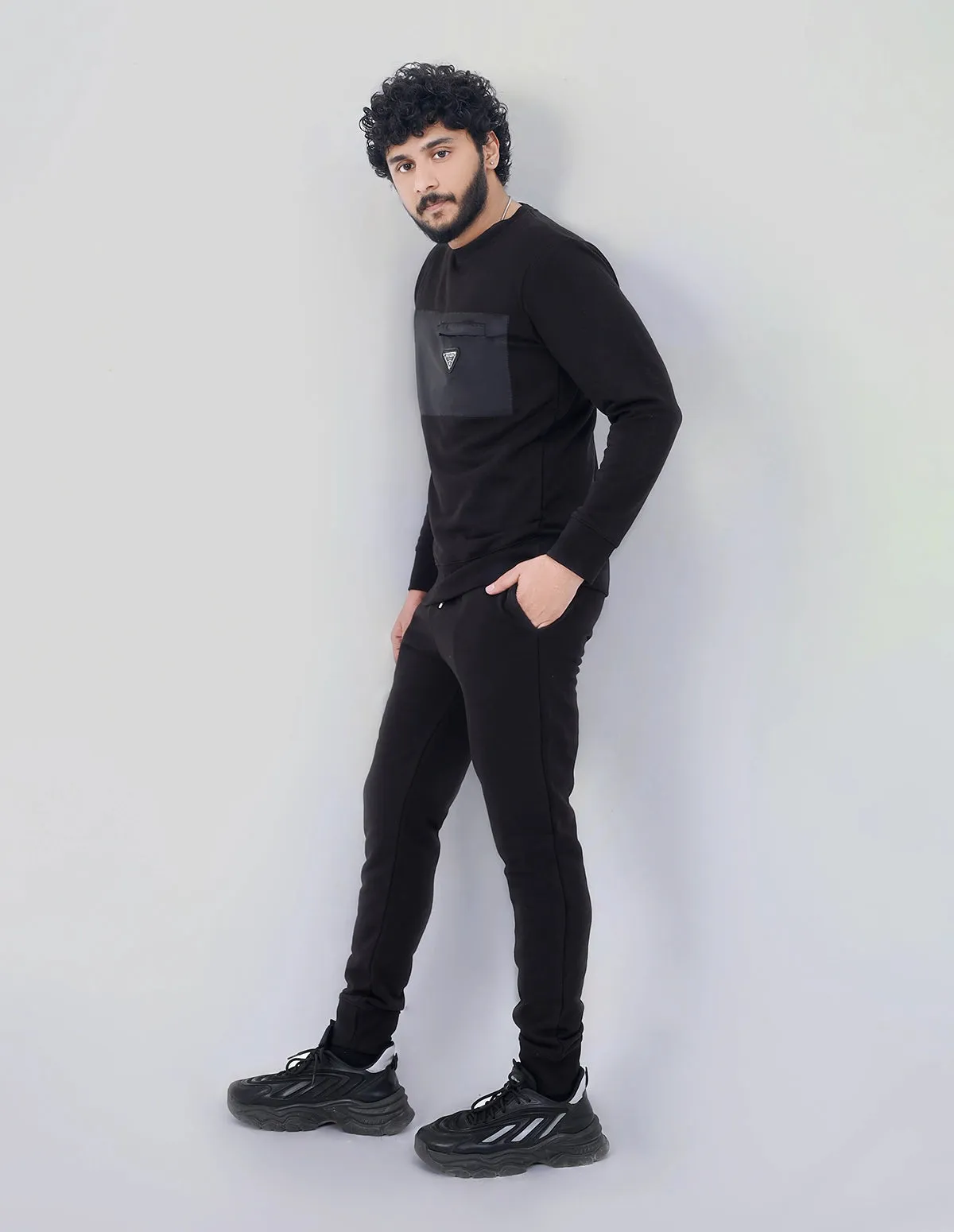 Men's Tracksuit Set Fleece Round Neck Sweatshirt Trousers