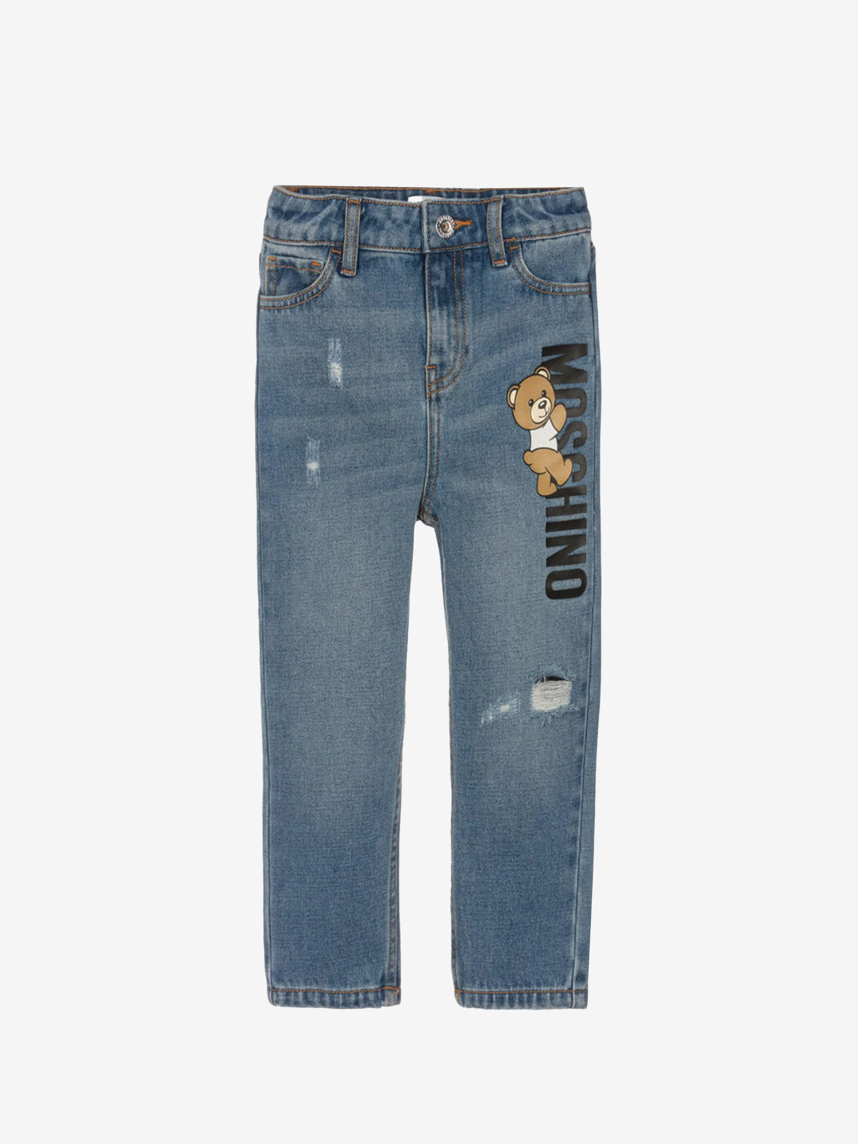 Moschino Kids Teddy Logo Jeans in Blue