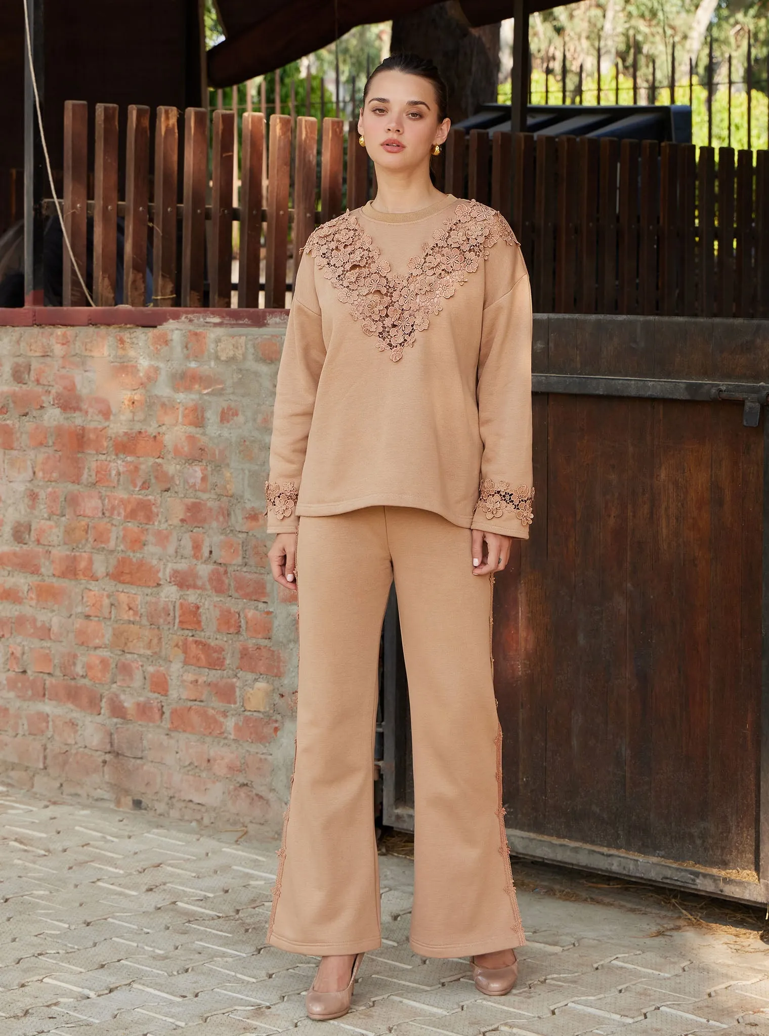 Mulmul Fleece Circe Beige Top with Mulmul Fleece Circe Beige Pant