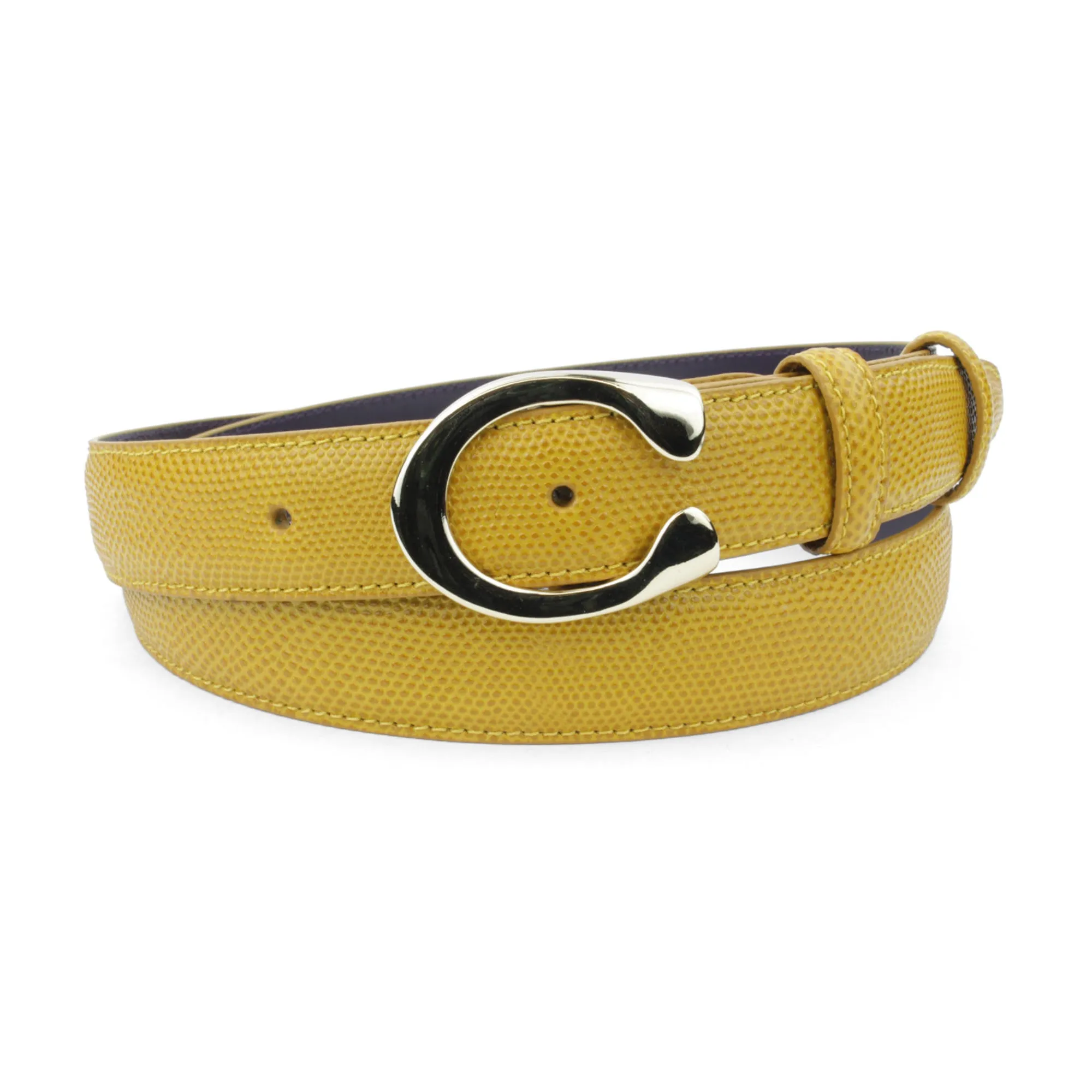 Mustard Tone Narrow Carung Texture C Belt