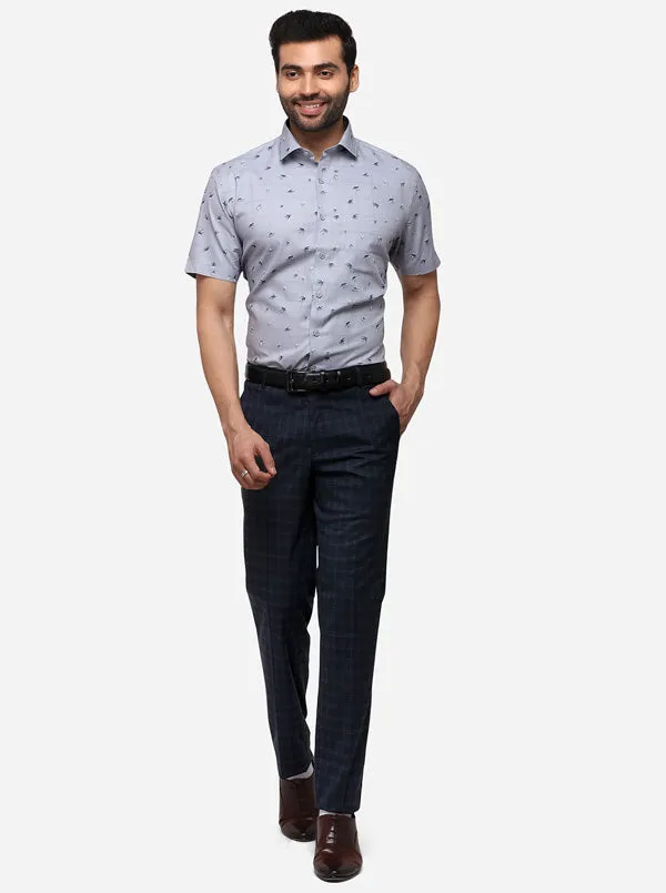 Navy Blue Super Slim Fit Checked Formal Trouser | Greenfibre