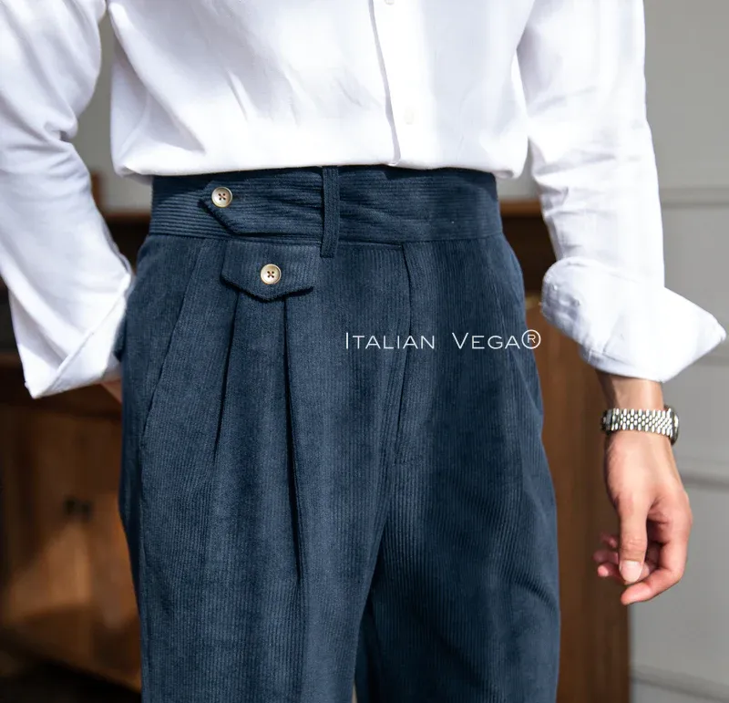 Navy Corduroy Signature Formal Gurkha Pants by ITALIAN VEGA®