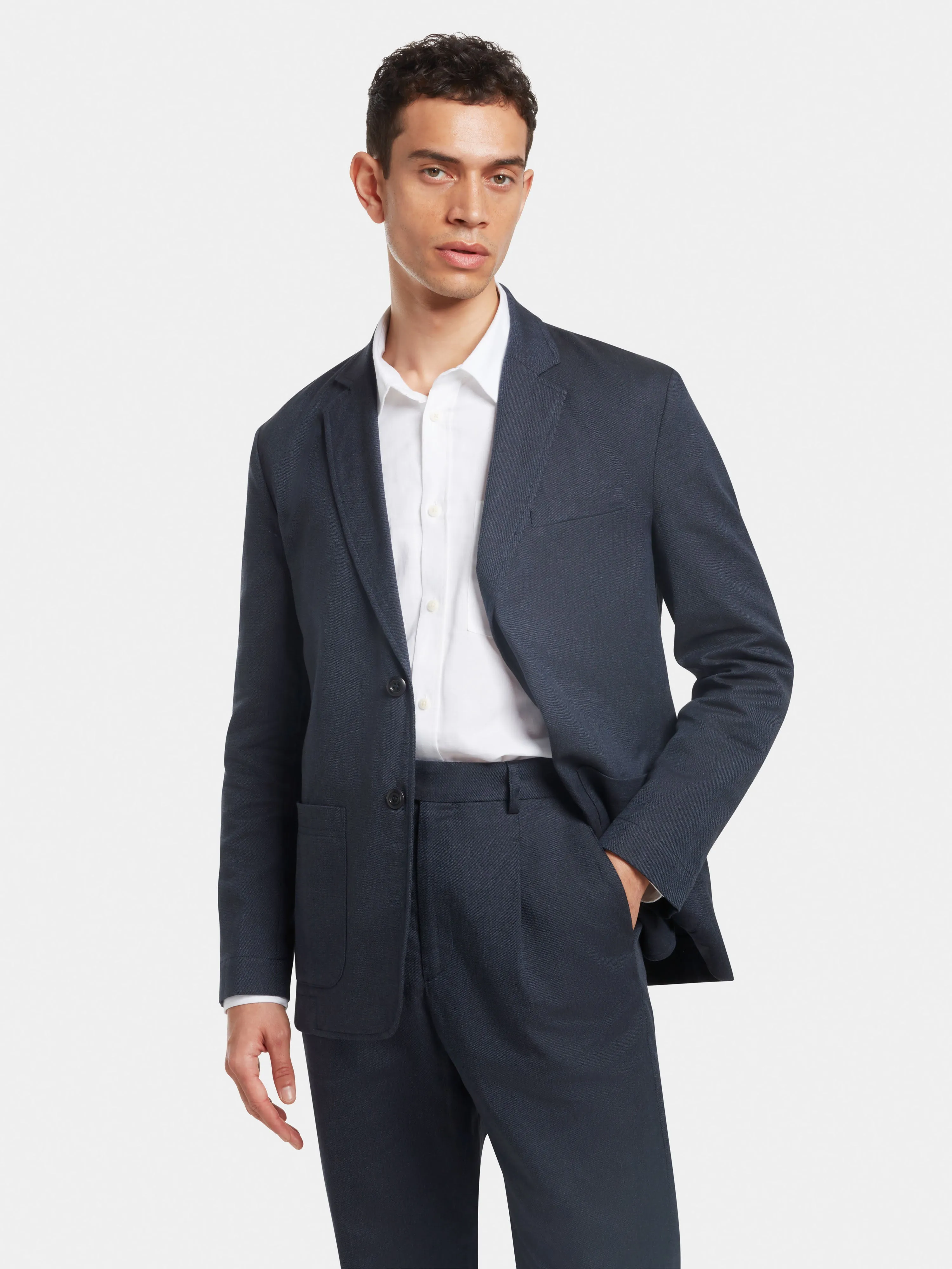 Navy Cotton Linen Blazer