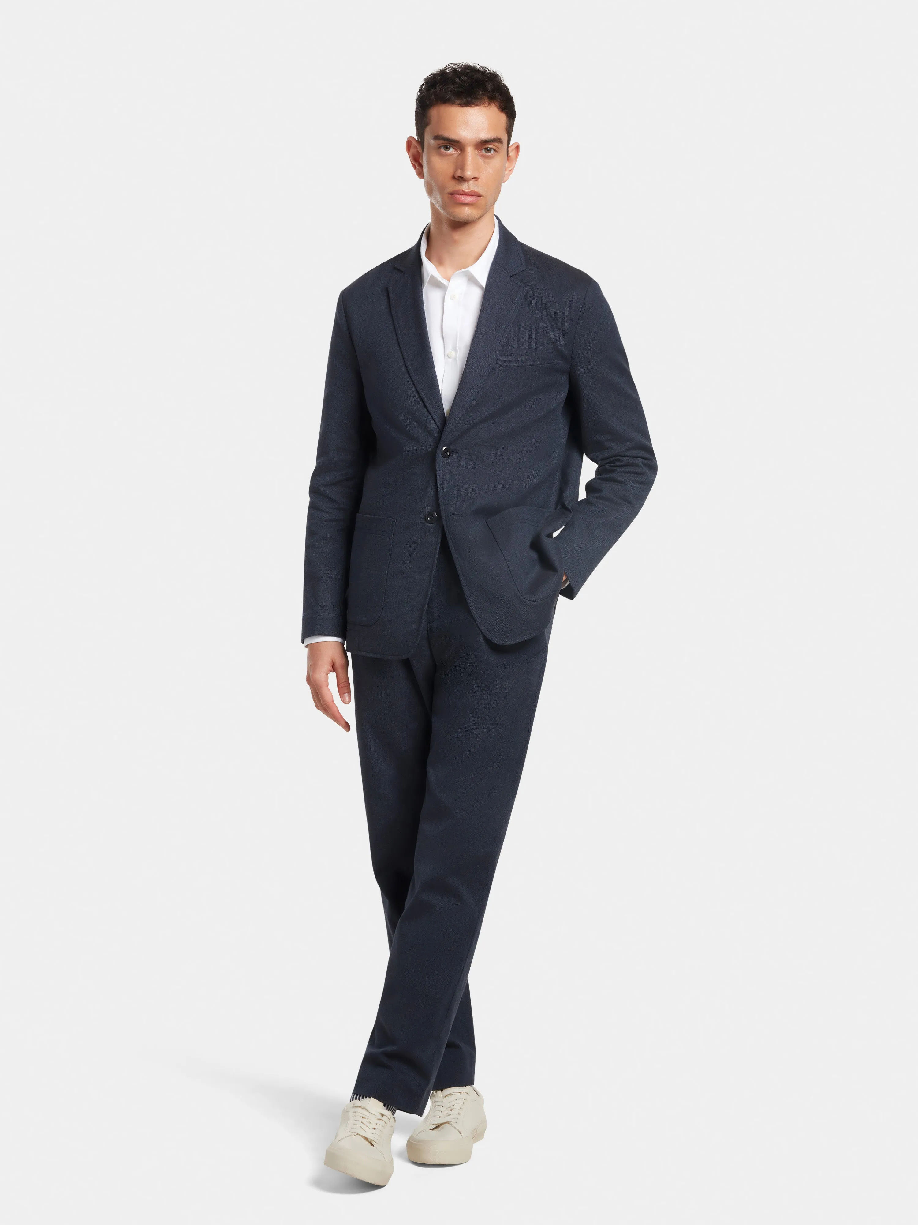 Navy Cotton Linen Blazer