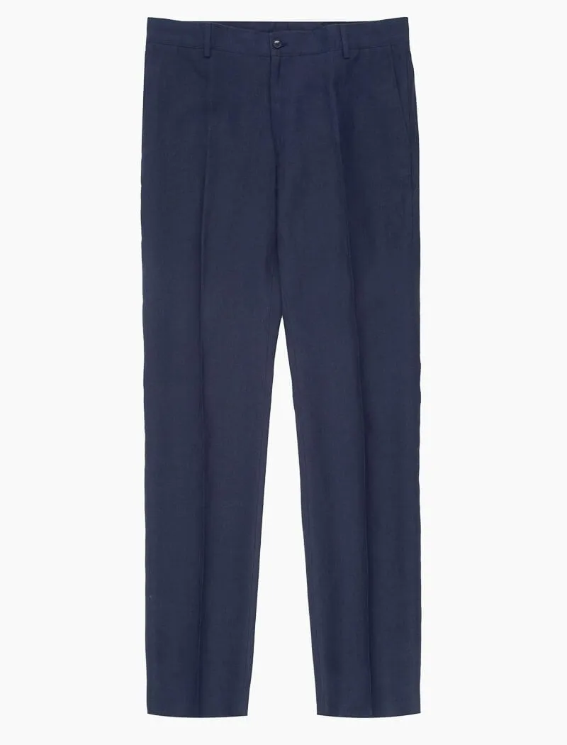 Navy Linen Comfort Trousers