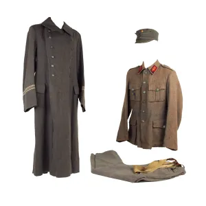 Original Finnish WWII Artillery Lieutenant Colonel Uniform Set Consisting Of Cap, M36 Wool Tunic, Trousers and Greatcoat - Dated 1944