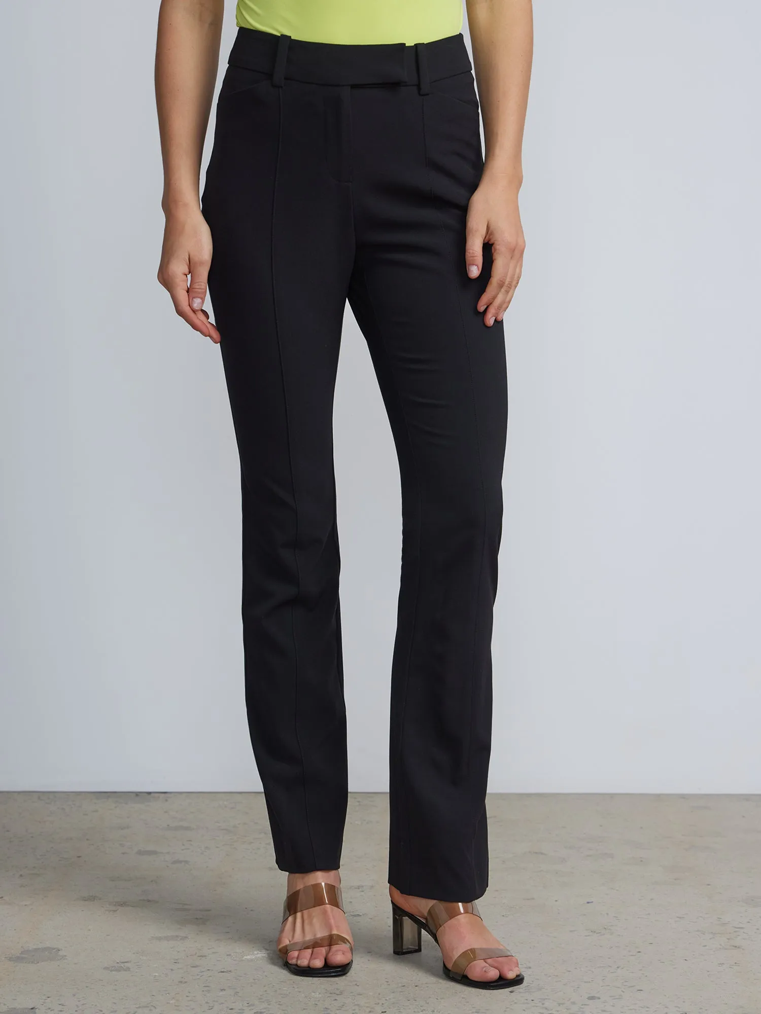 Petite High-Waisted Pintuck Bootcut Pant - Essential Stretch