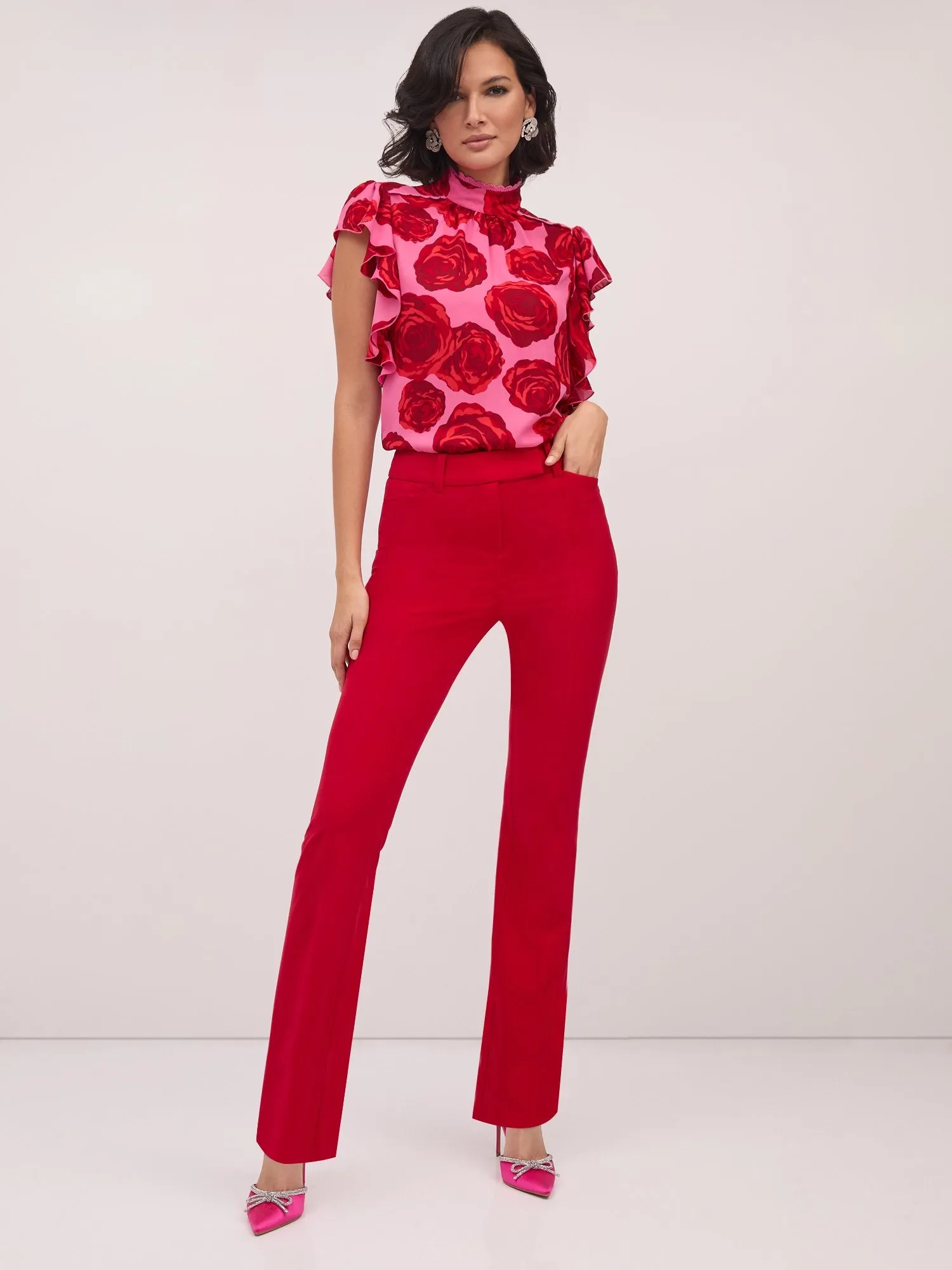 Petite High-Waisted Pintuck Bootcut Pant - Essential Stretch