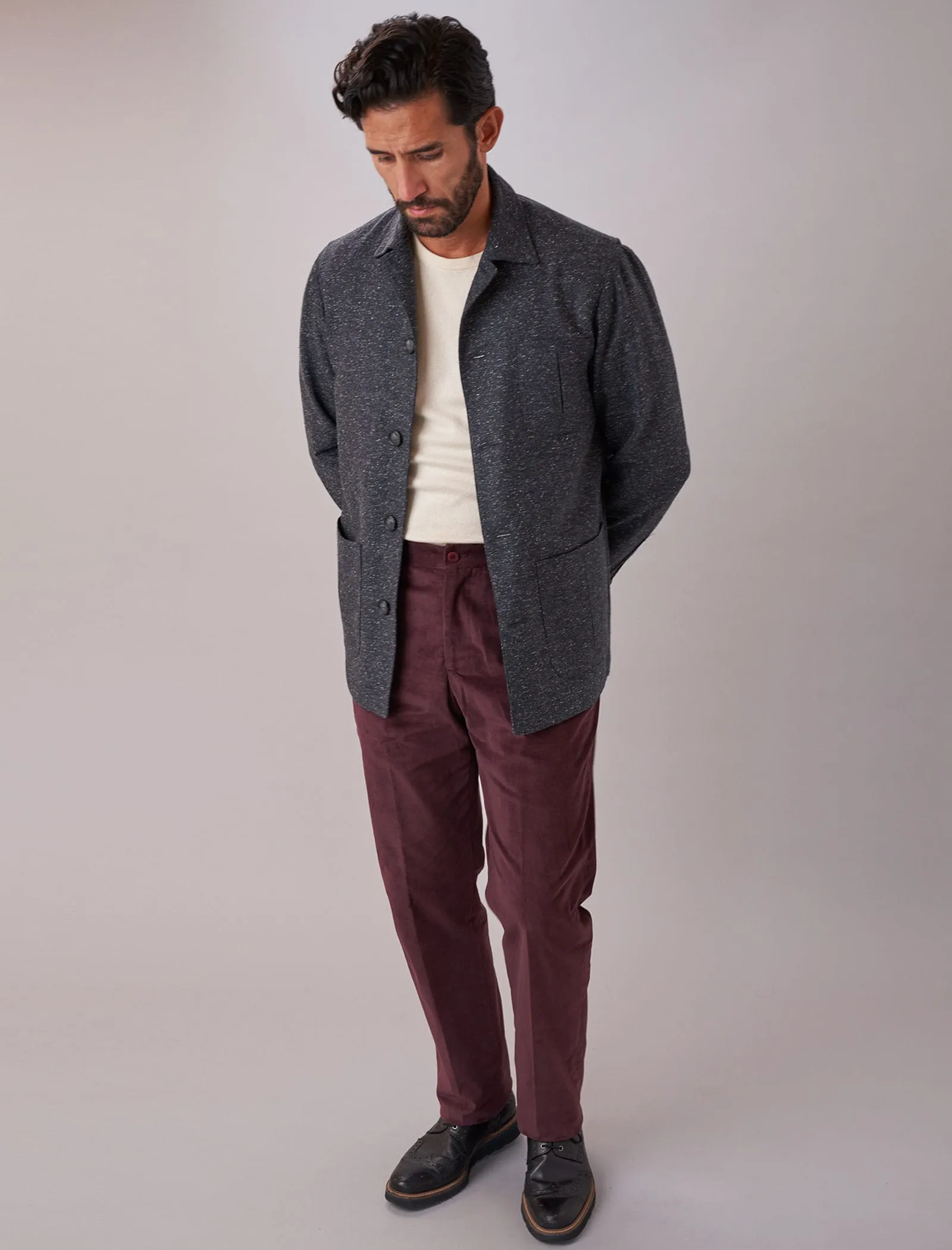 Plum Needlecord Comfort Trousers