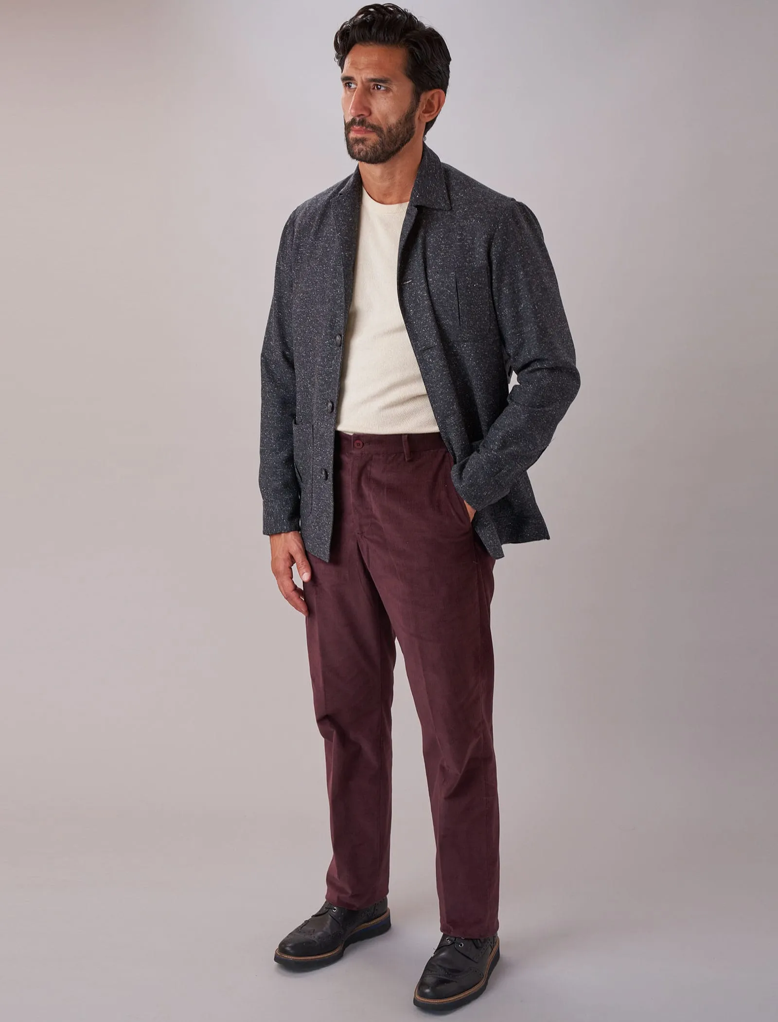 Plum Needlecord Comfort Trousers