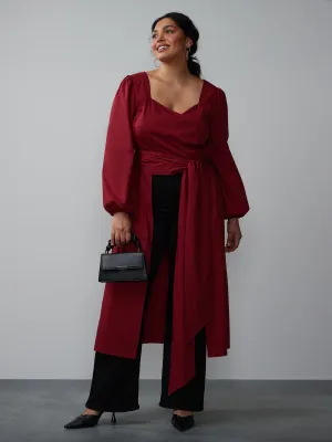 Plus Balloon Sleeve Tie Waist Maxi Top