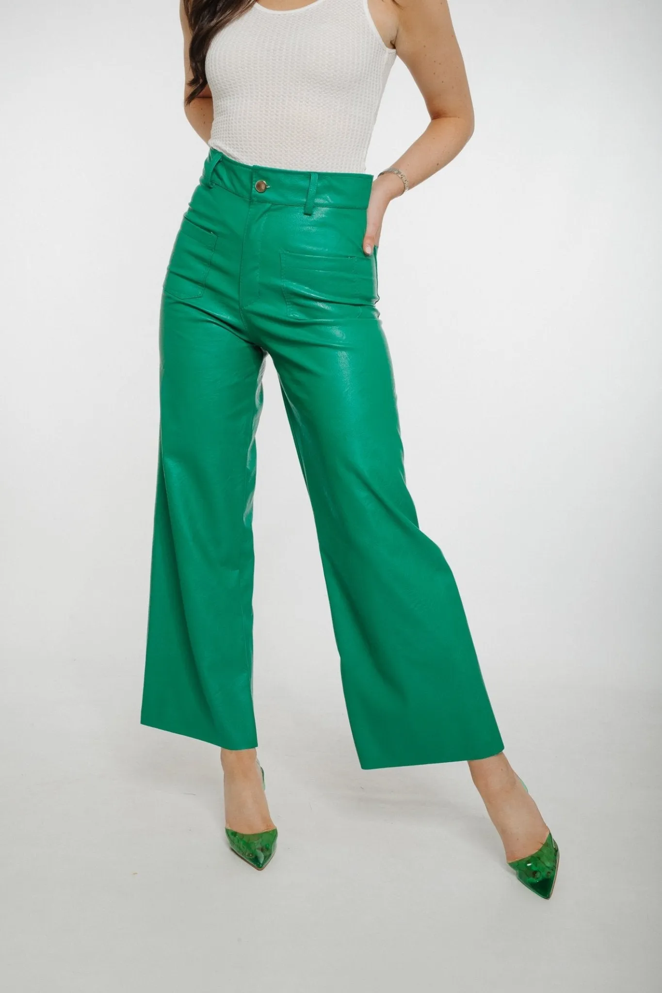 Polly Faux Leather Trouser In Green