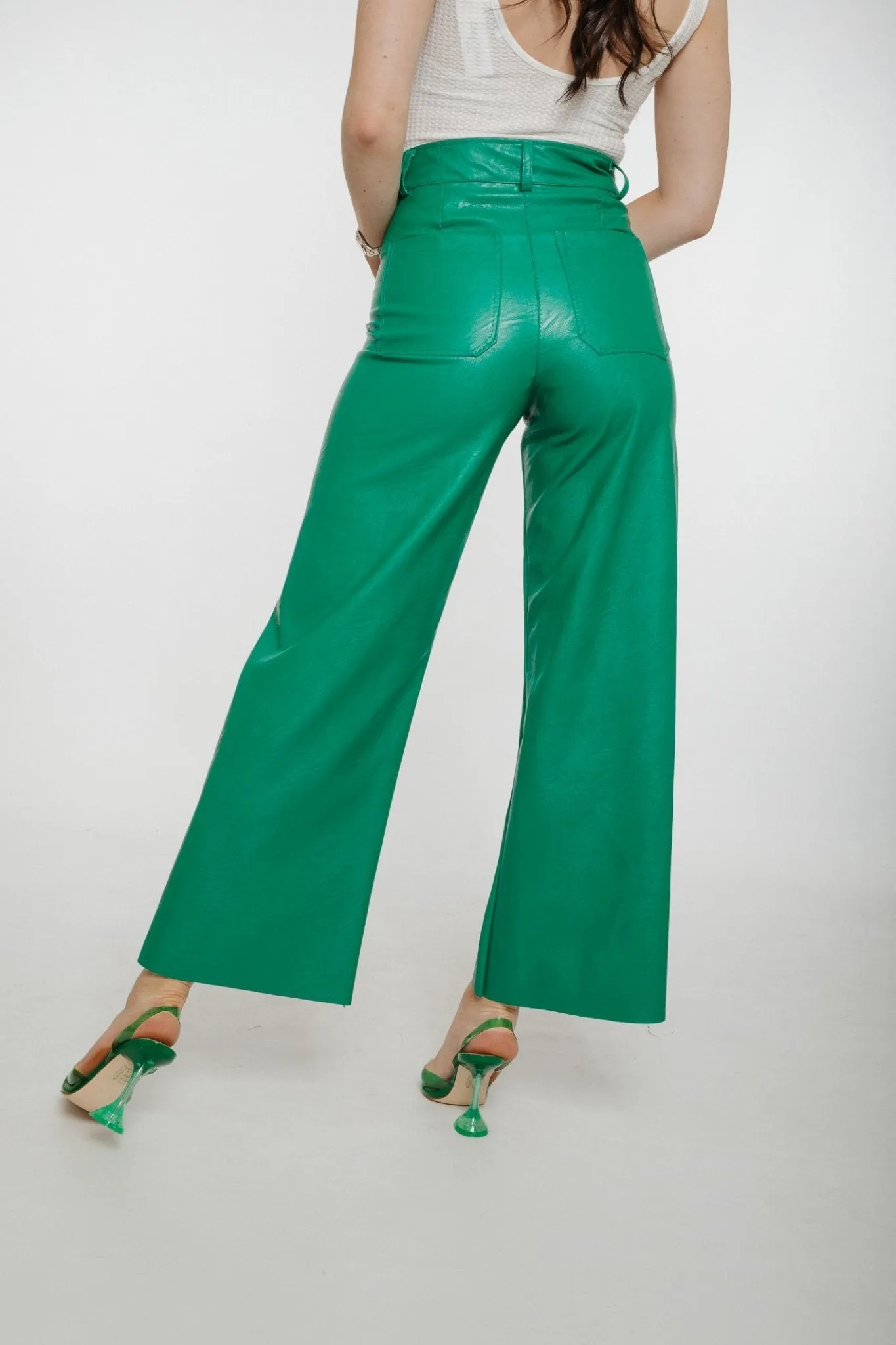 Polly Faux Leather Trouser In Green