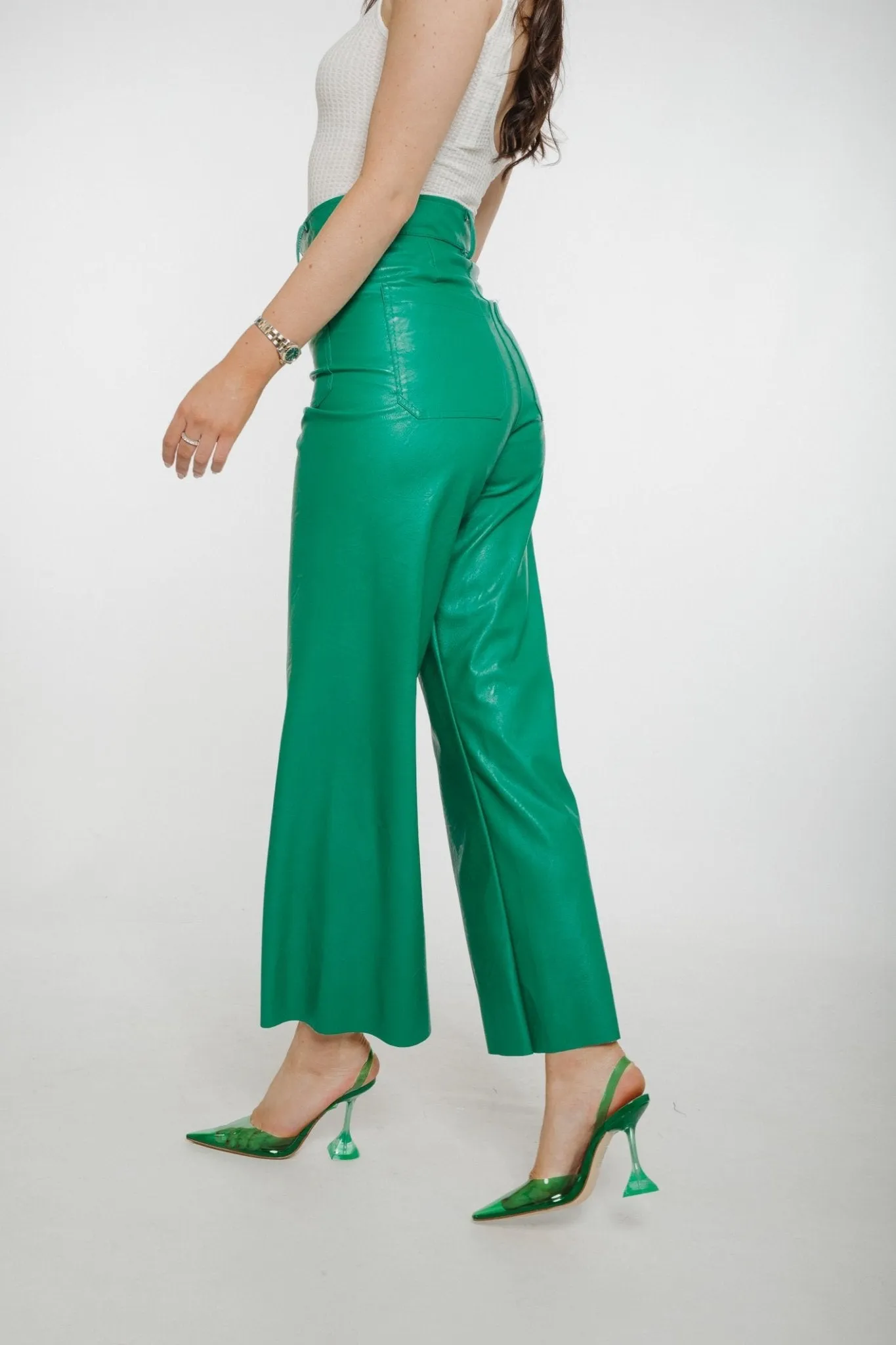 Polly Faux Leather Trouser In Green