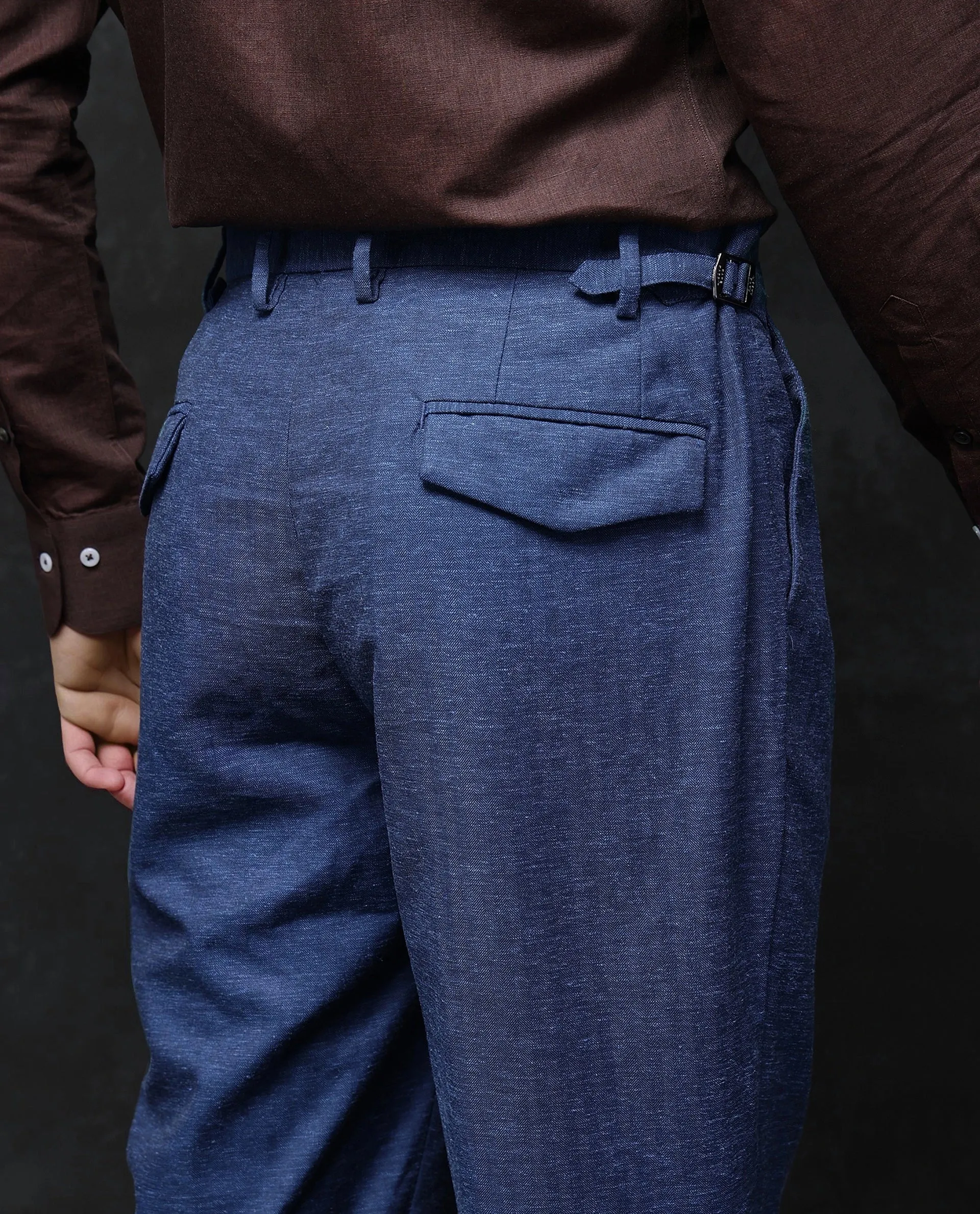 Rare Rabbit Men Rhesa Dark Teal Linen Blend Pleated Button Closure Relaxed Fit Plain Trouser