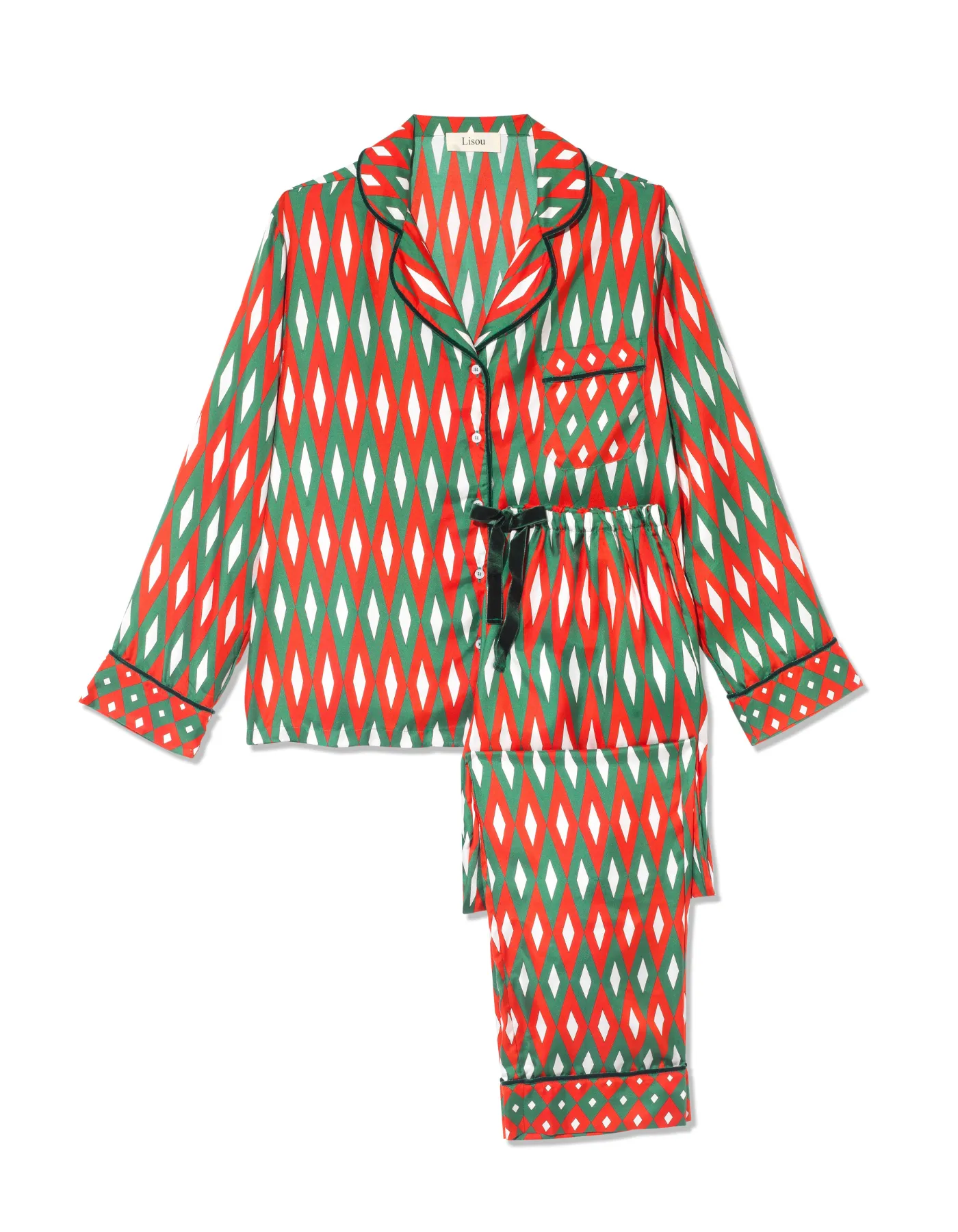 Red Green Mirror Print Long Pyjama Set