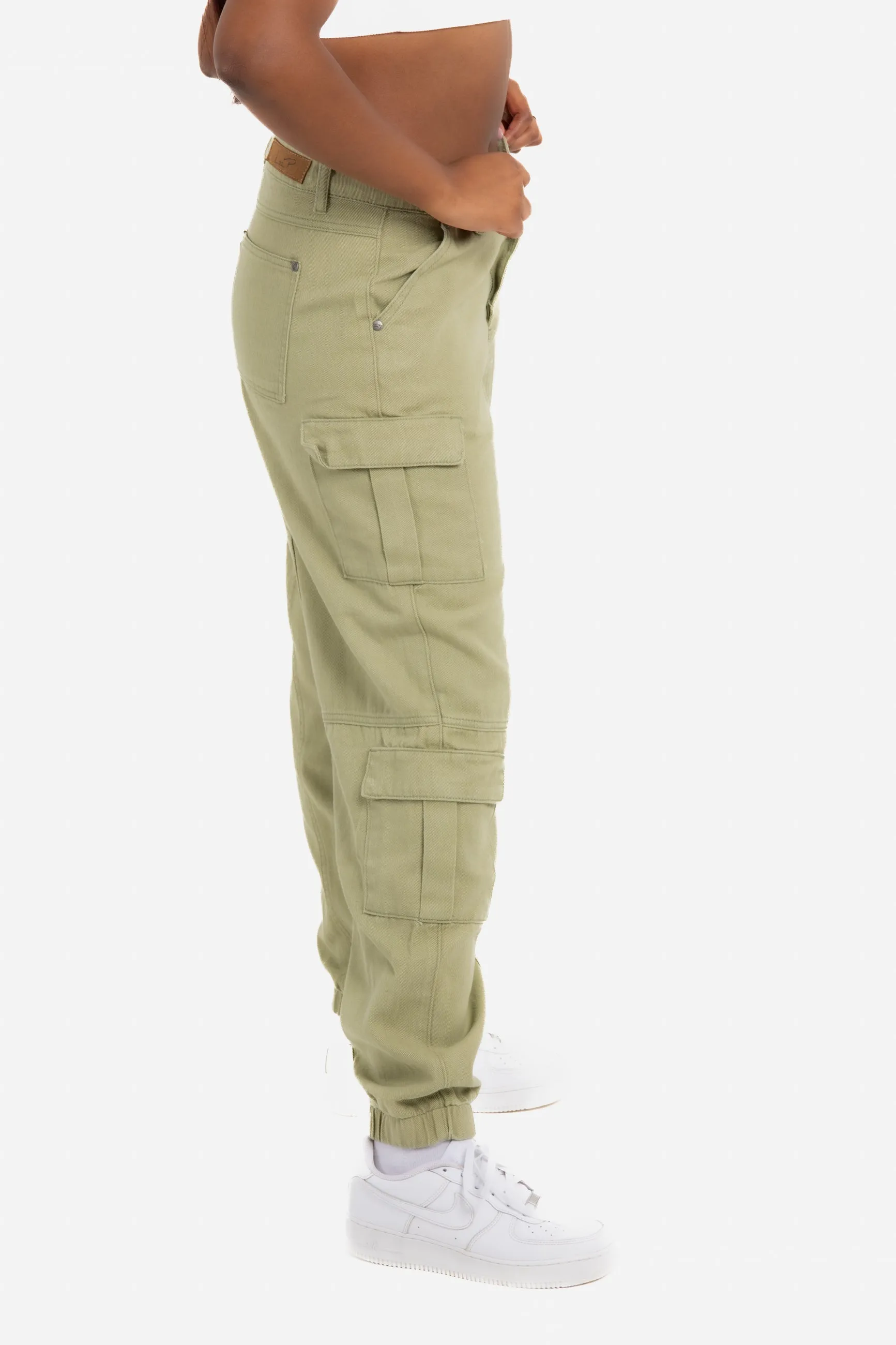 Relaxed Fit Cargo Trouser in Khaki Twill Denim