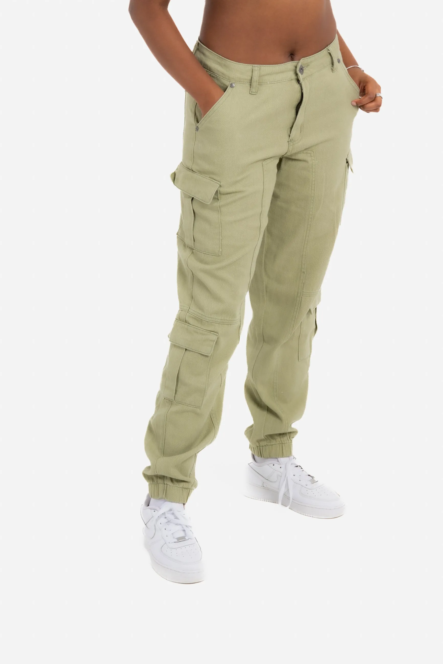 Relaxed Fit Cargo Trouser in Khaki Twill Denim