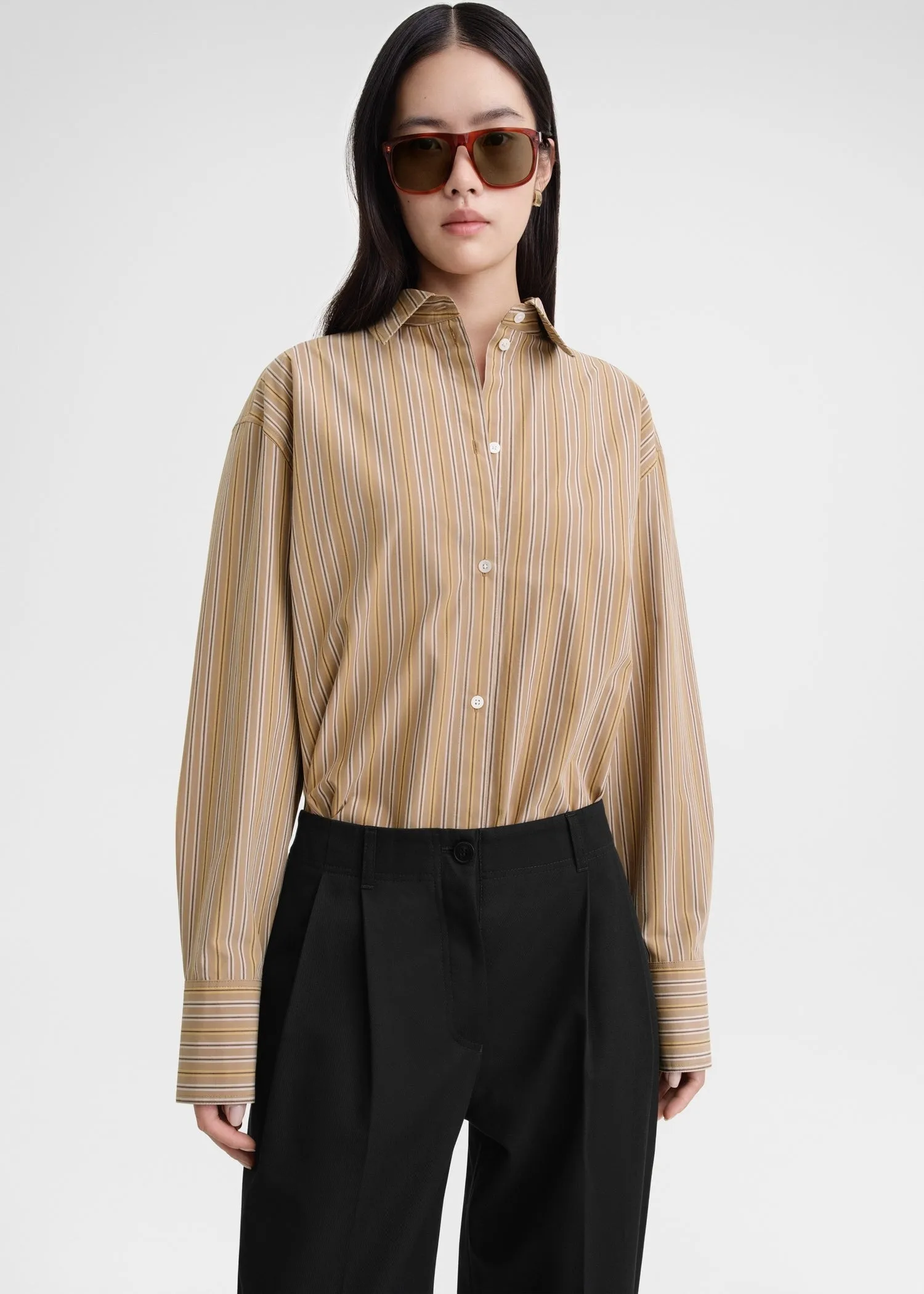 Relaxed striped cotton shirt caramel/cornsilk